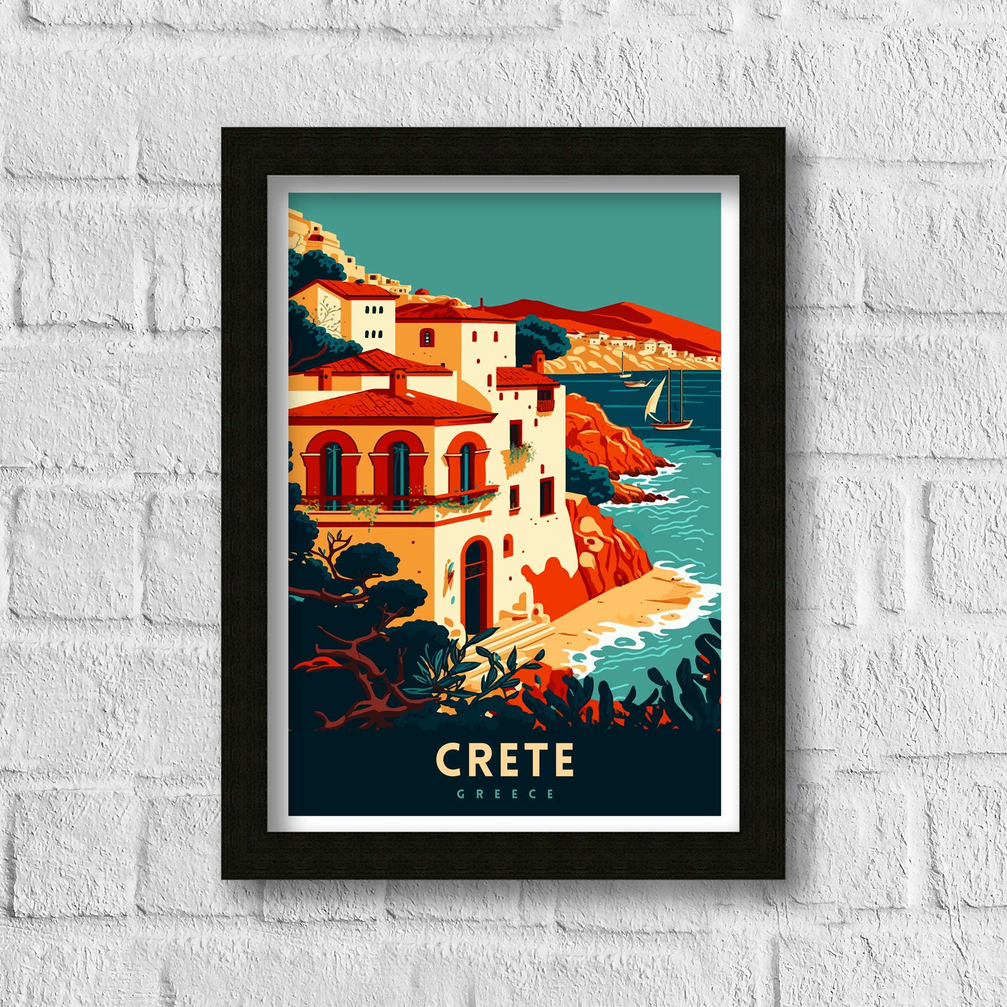 Crete Greece Travel Poster | Coastal Art Print