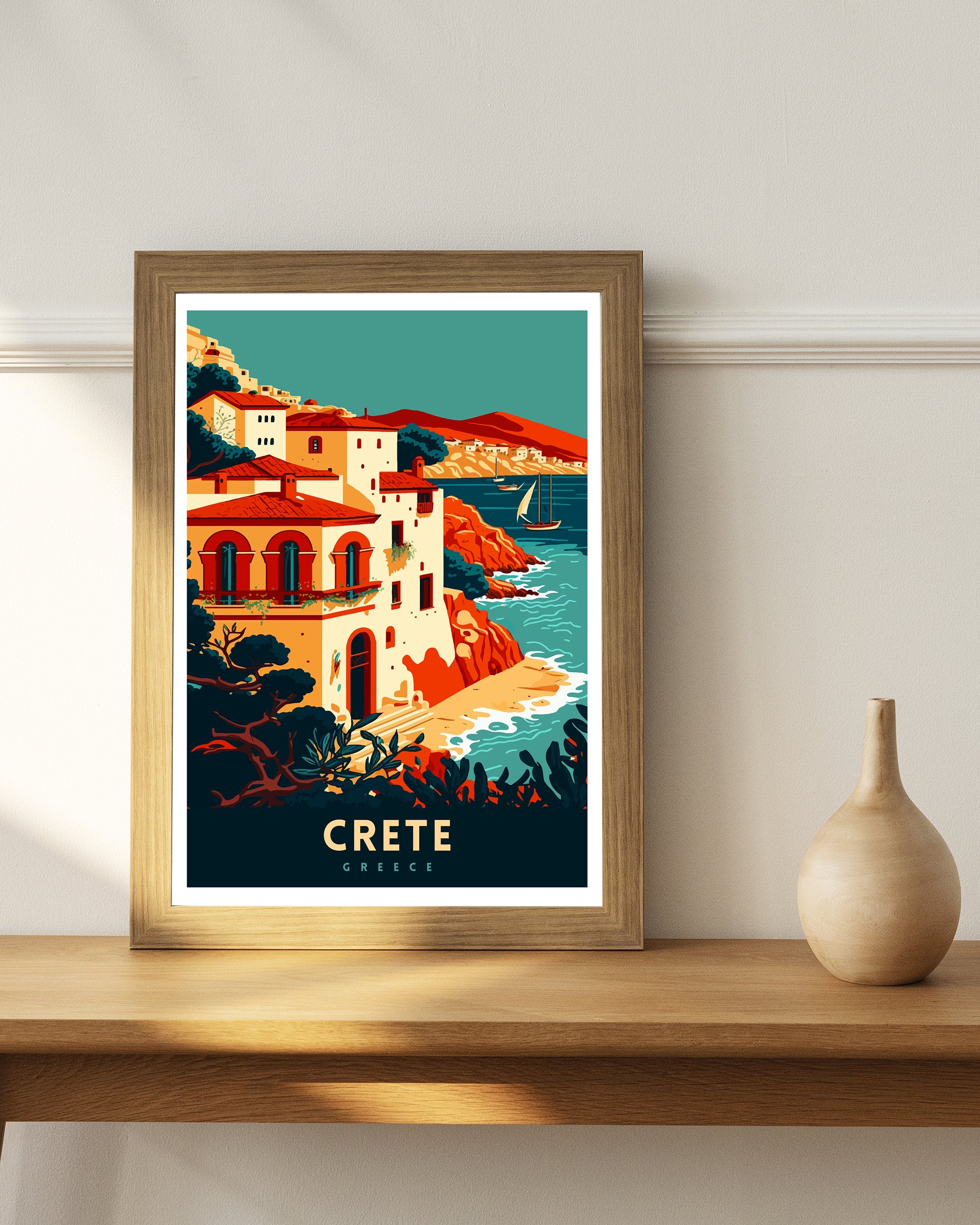 Crete Greece Travel Poster | Coastal Art Print