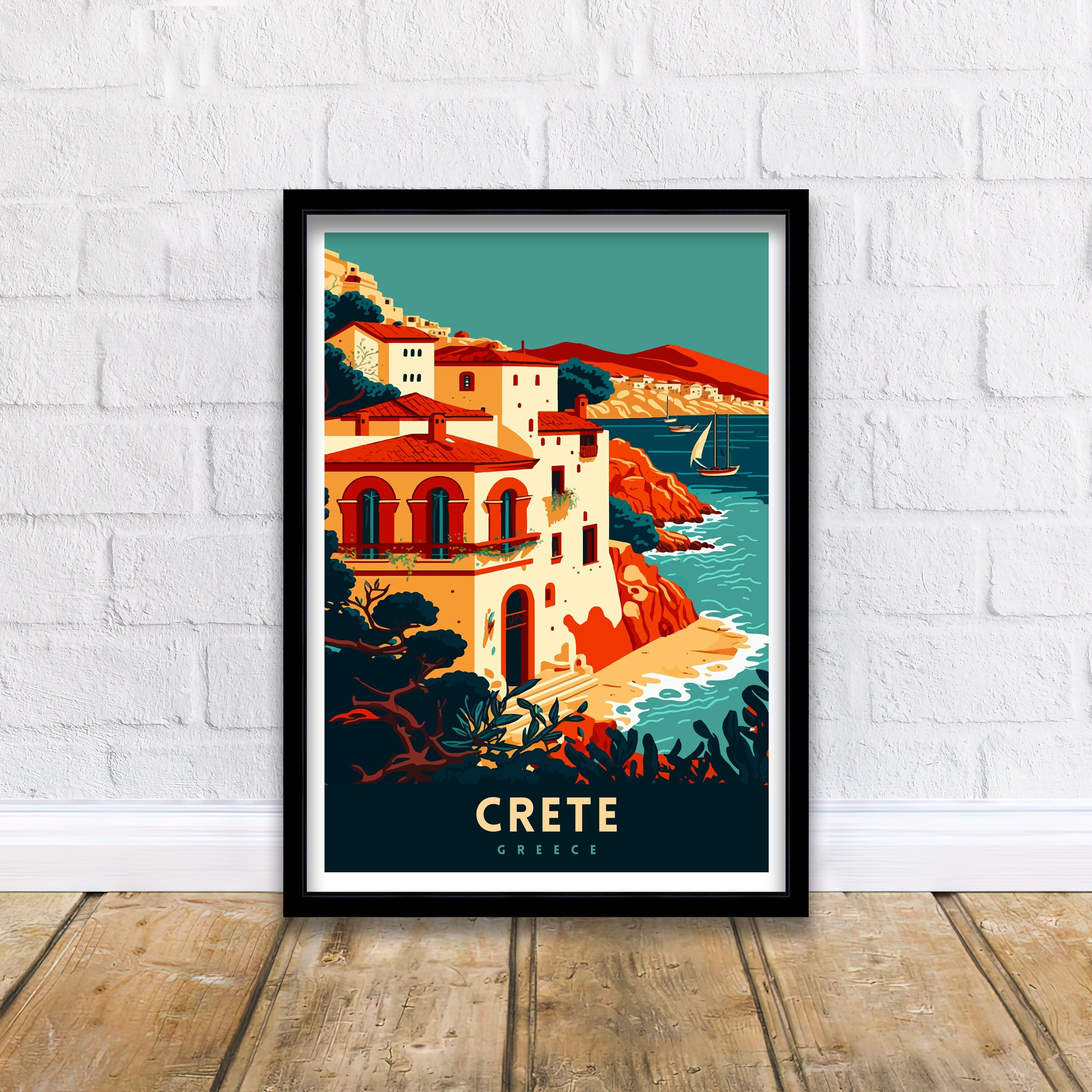 Crete Greece Travel Poster | Coastal Art Print