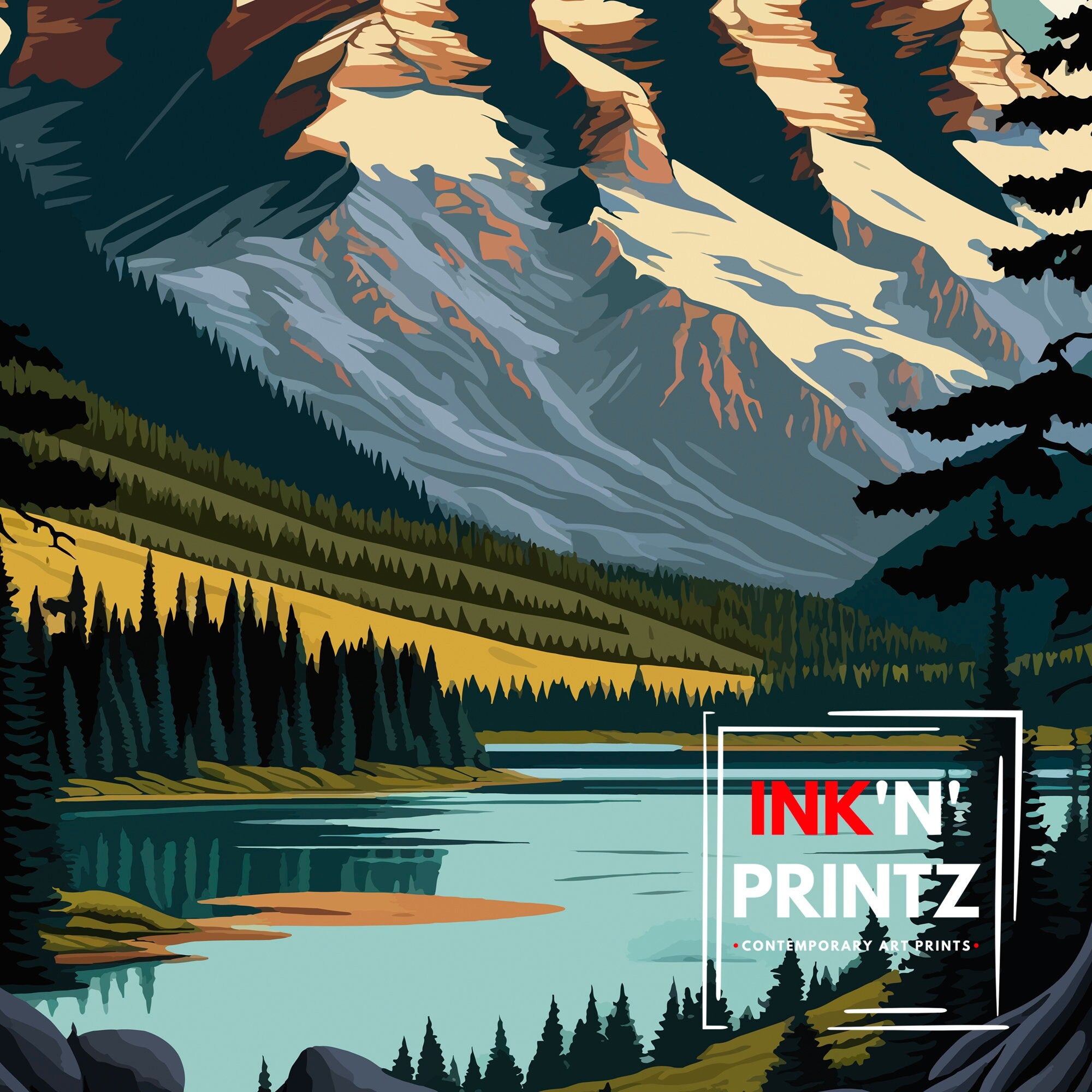 Banff National Park Travel Poster, Canadian Rockies Print