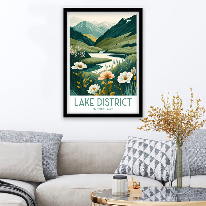 Lake District Travel Poster UK National Park Wall Art - England Travel Poster Lake District Home Decor Gift for Hikers - Nature Illustration