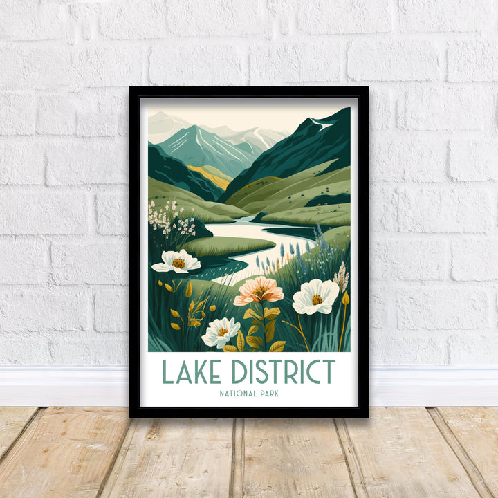 Lake District Travel Poster UK National Park Wall Art - England Travel Poster Lake District Home Decor Gift for Hikers - Nature Illustration