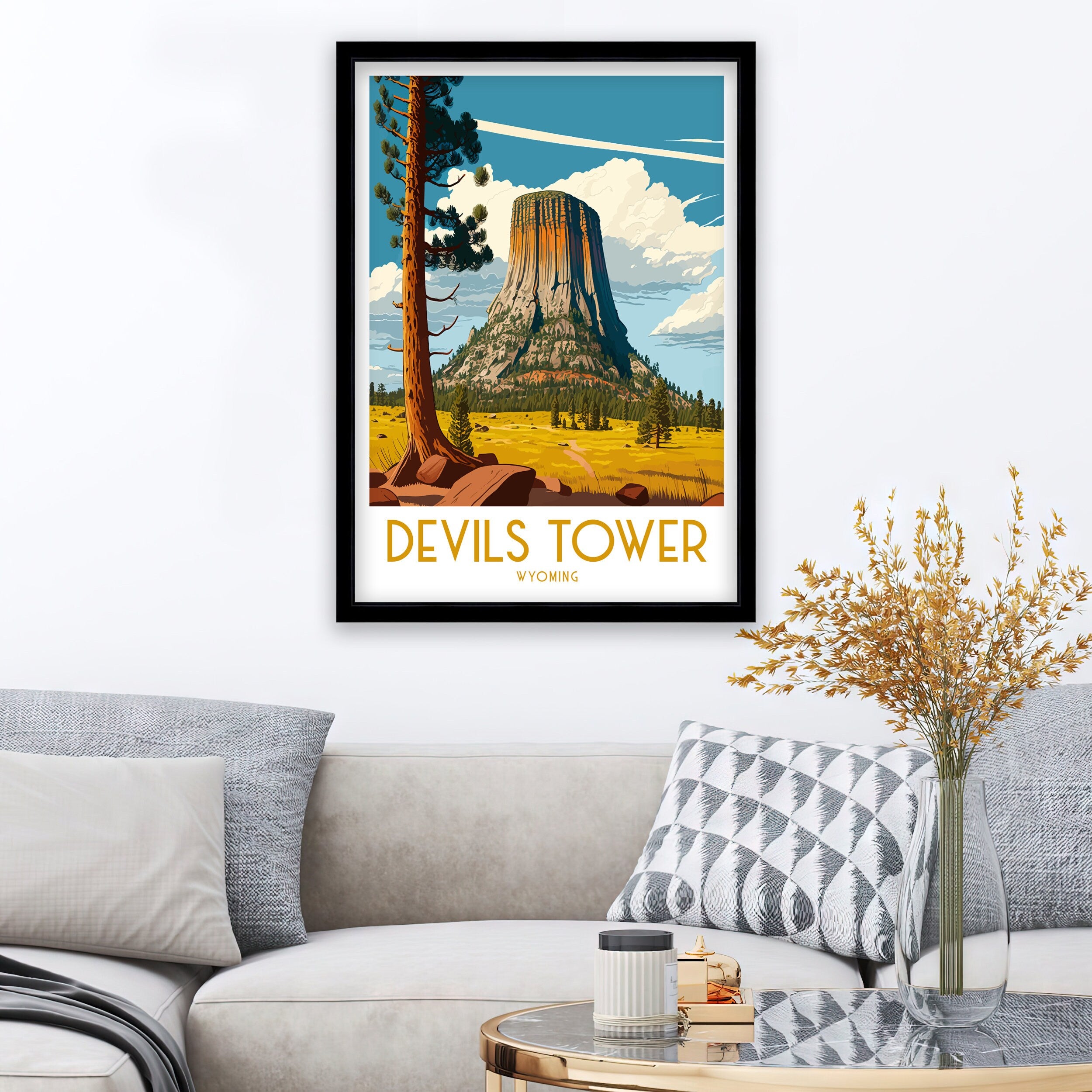 Devil's Tower Wyoming Travel Poster | National Monument Art Print
