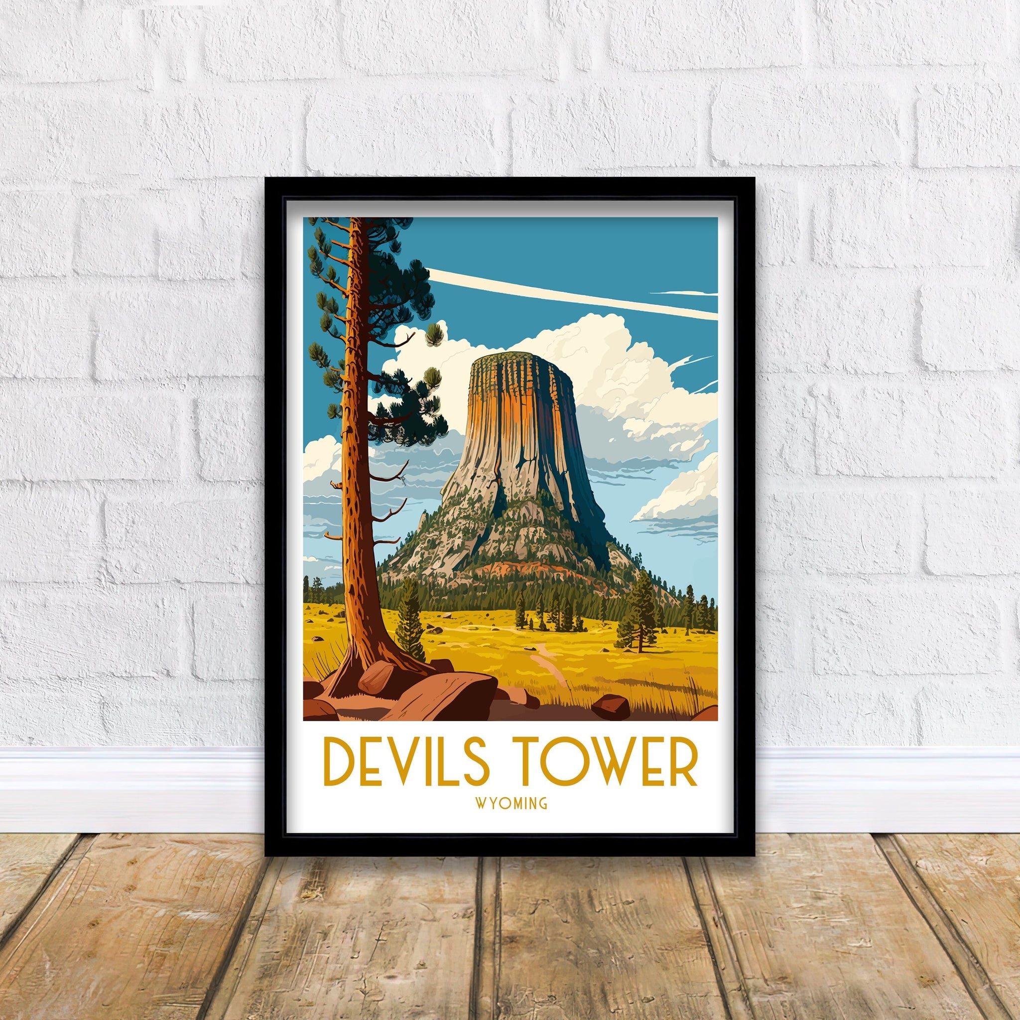 Devil's Tower Wyoming Travel Poster | National Monument Art Print
