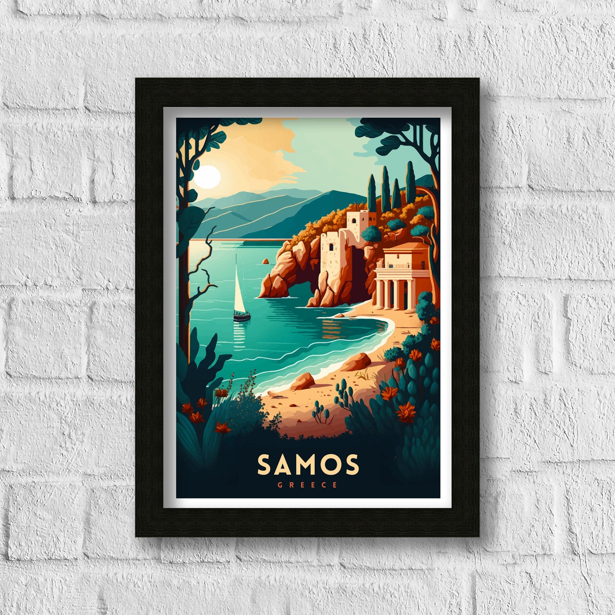 Samos Greece Travel Print | Coastal Landscape Poster