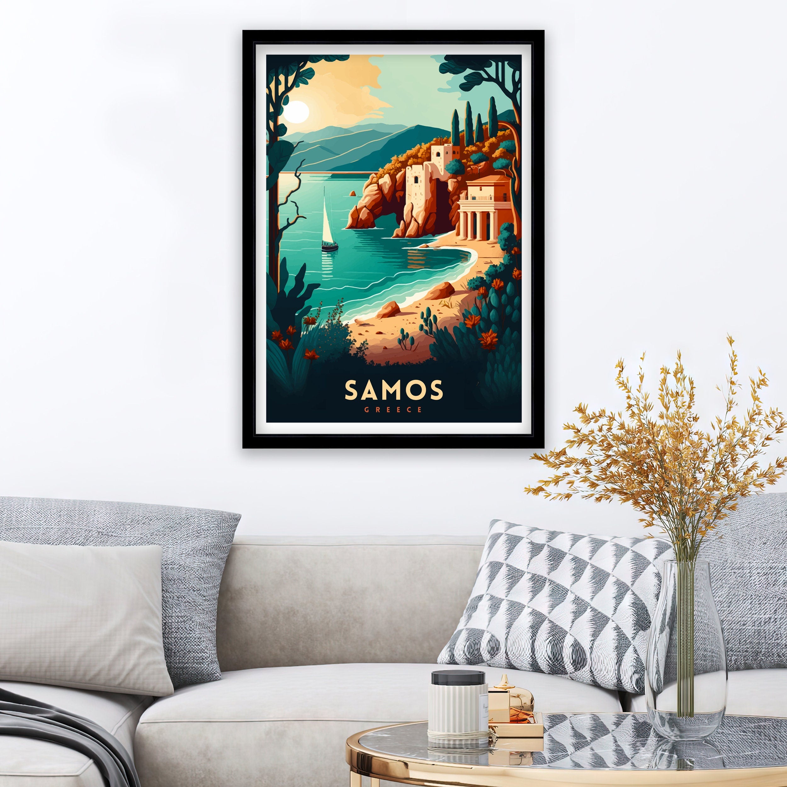 Samos Greece Travel Print | Coastal Landscape Poster