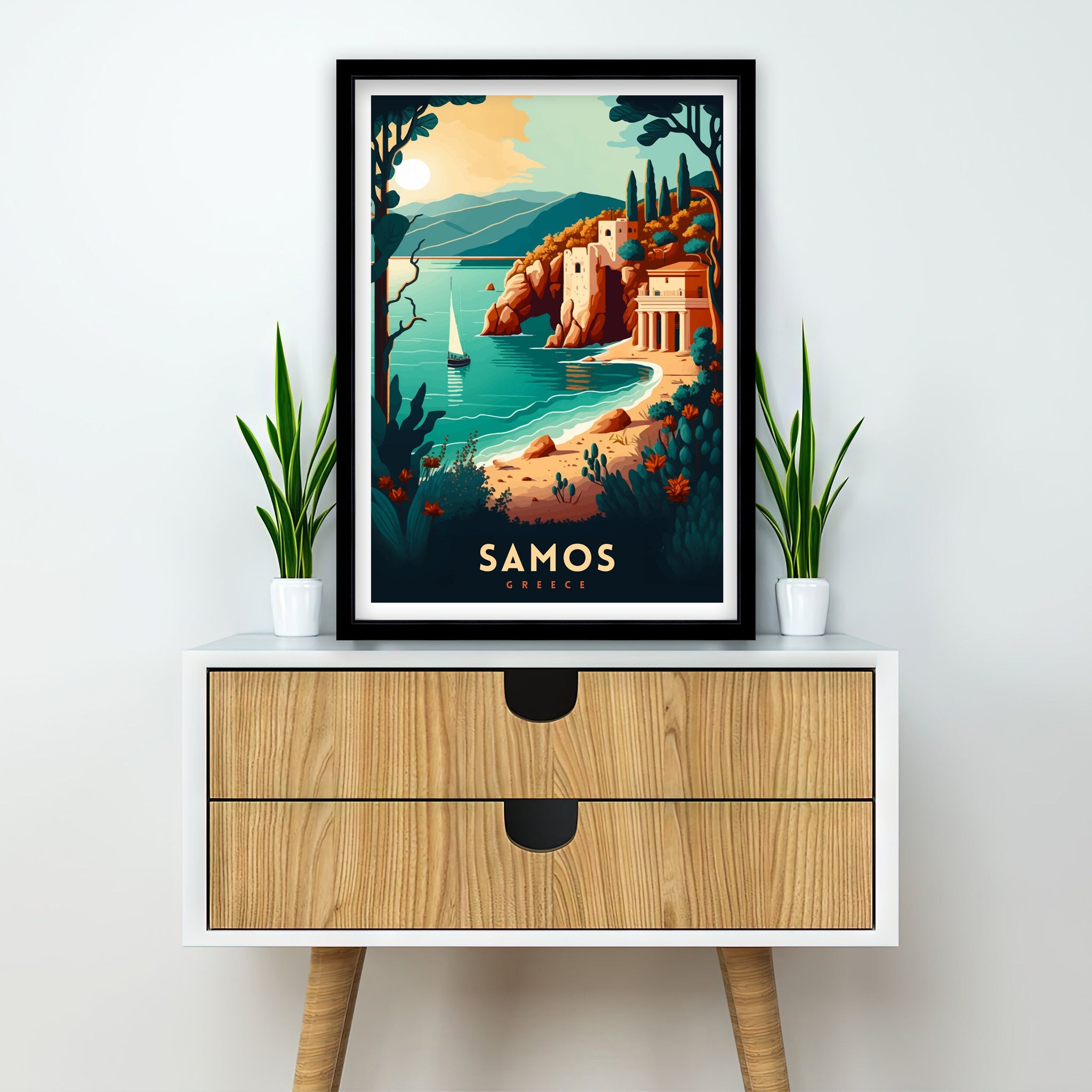 Samos Greece Travel Print | Coastal Landscape Poster