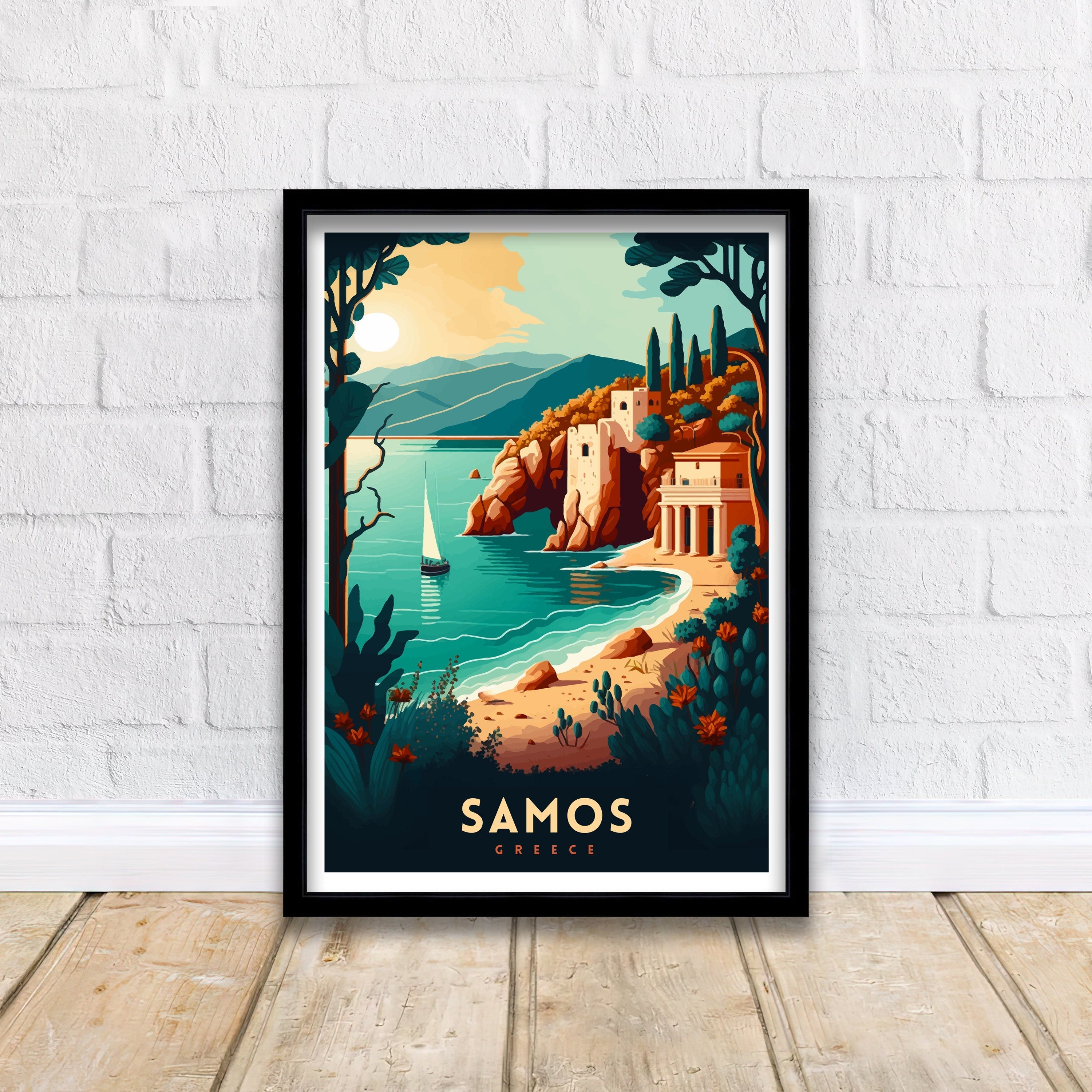 Samos Greece Travel Print | Coastal Landscape Poster