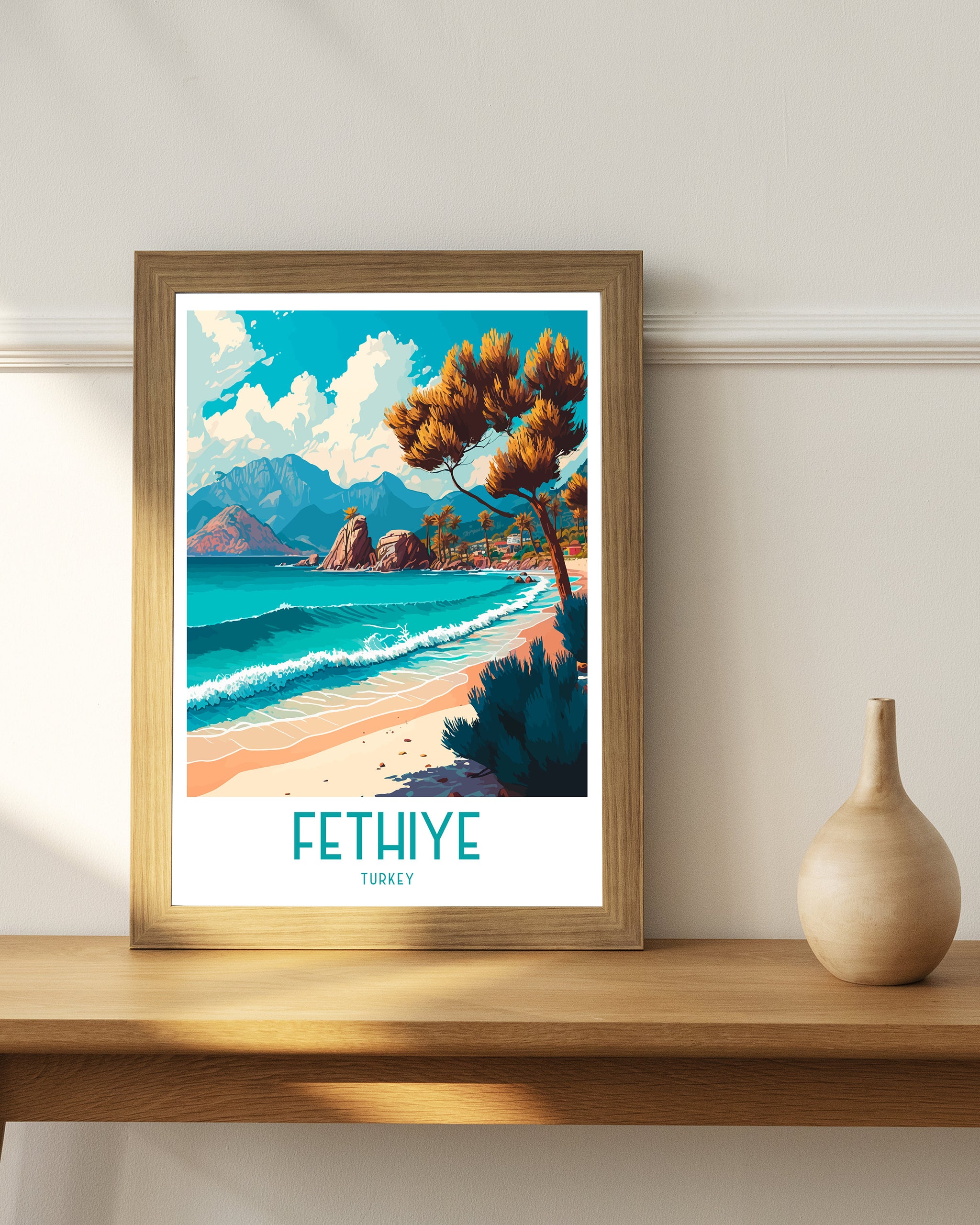 Fethiye Turkey Travel Poster, Coastal Illustration