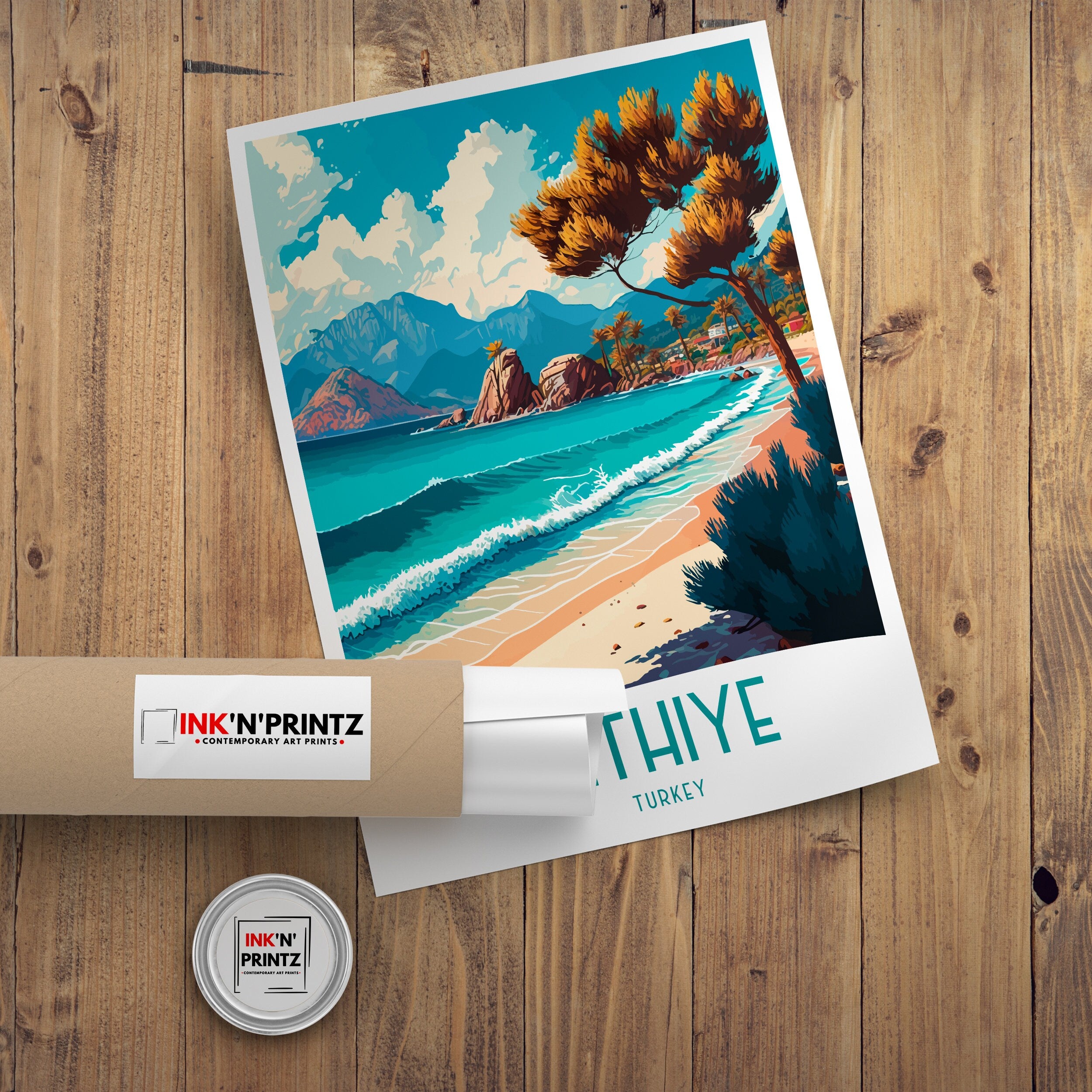 Fethiye Turkey Travel Poster, Coastal Illustration