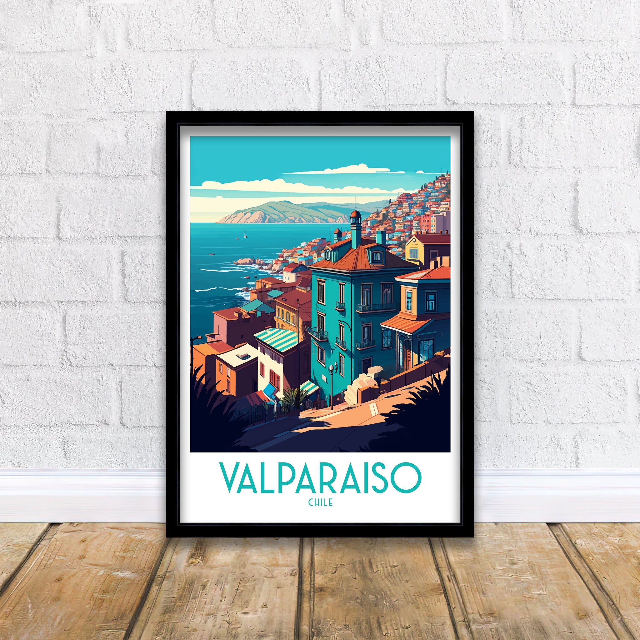 Valparaiso Chile Travel Poster, Colorful Architecture Art Print