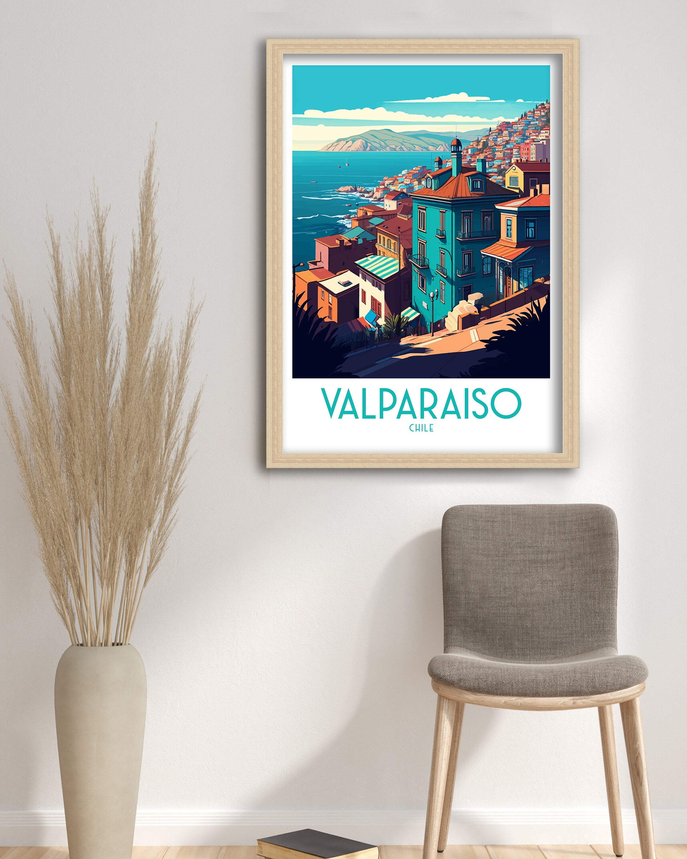 Valparaiso Chile Travel Poster, Colorful Architecture Art Print