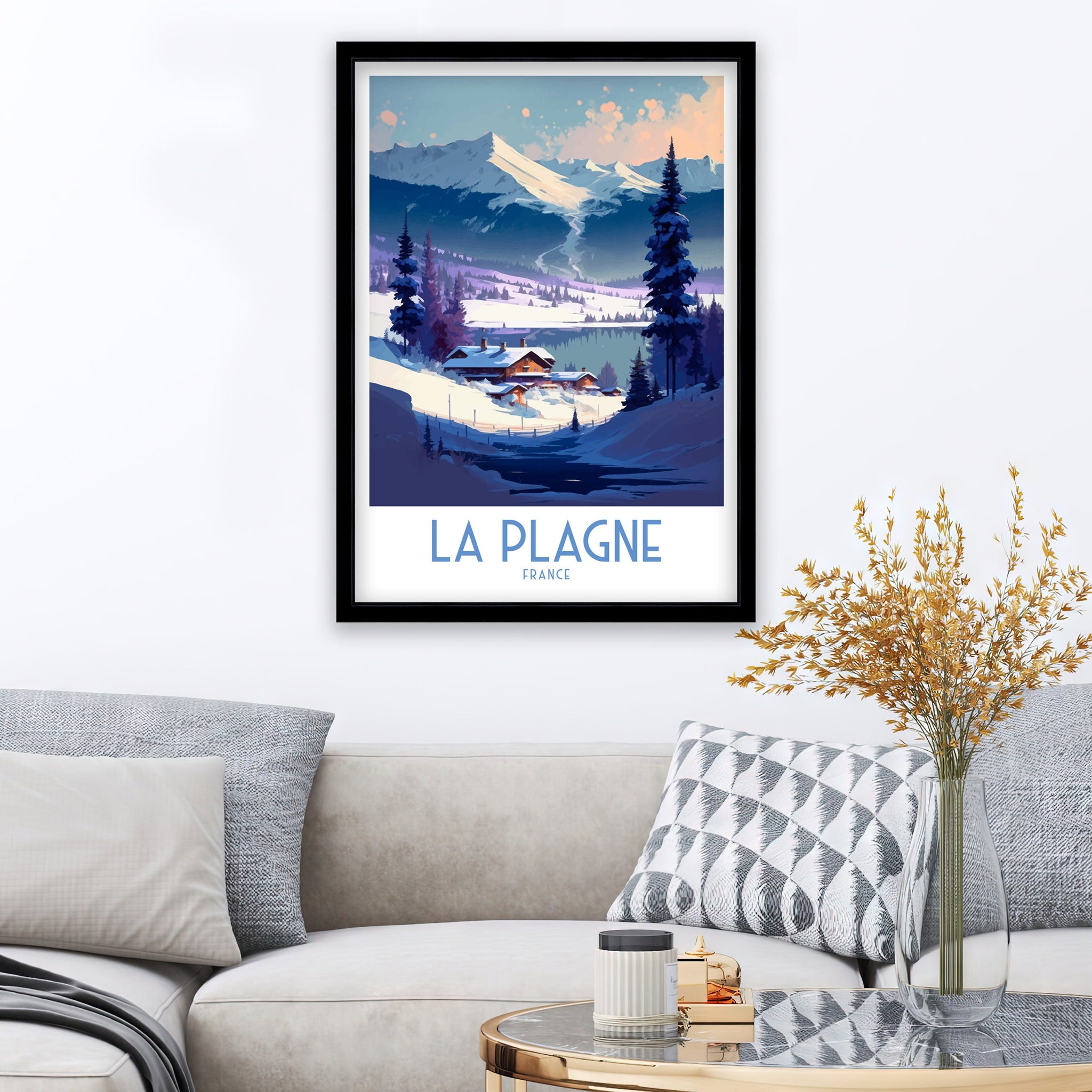 La Plagne France Travel Poster, French Alps Illustration