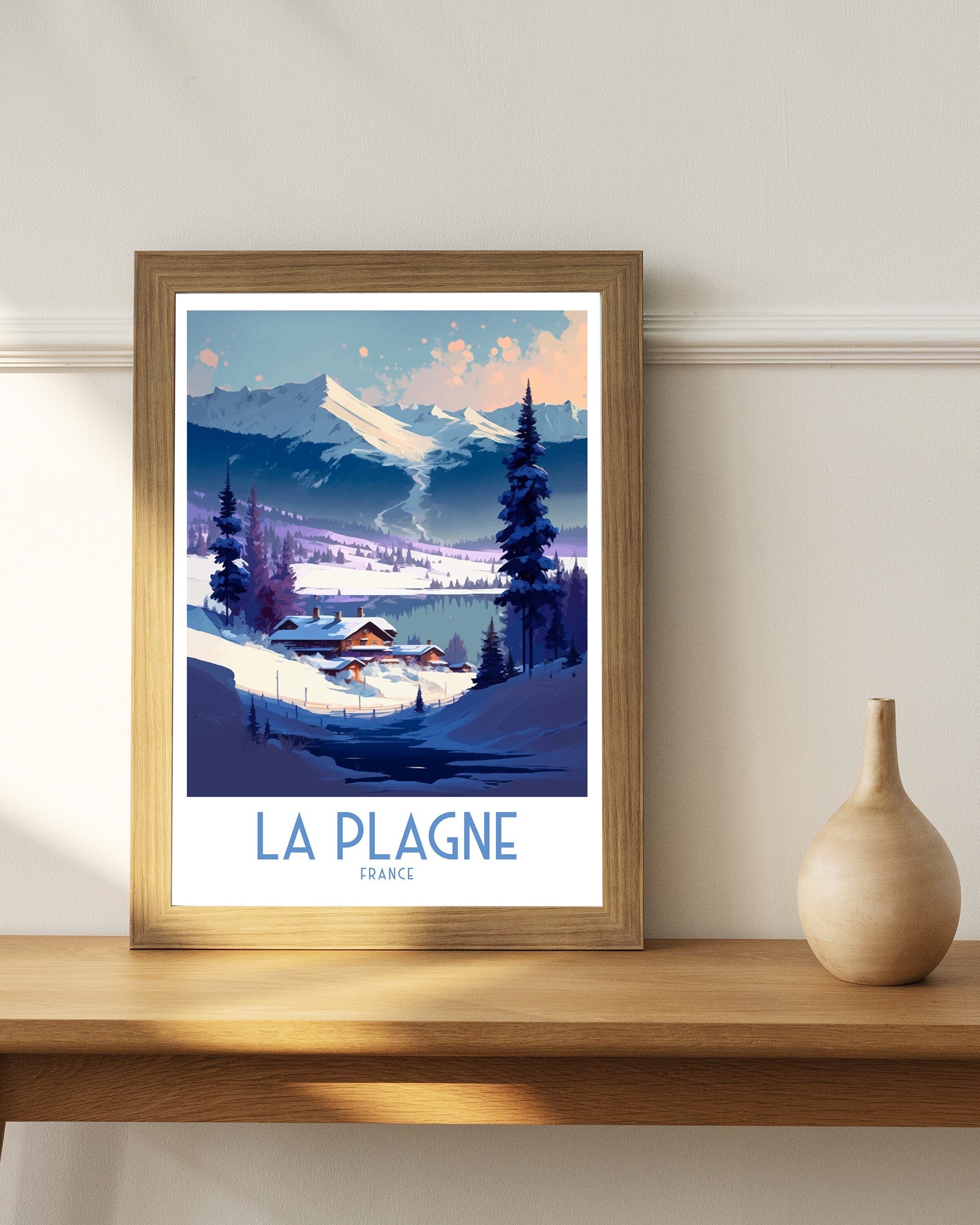 La Plagne France Travel Poster, French Alps Illustration