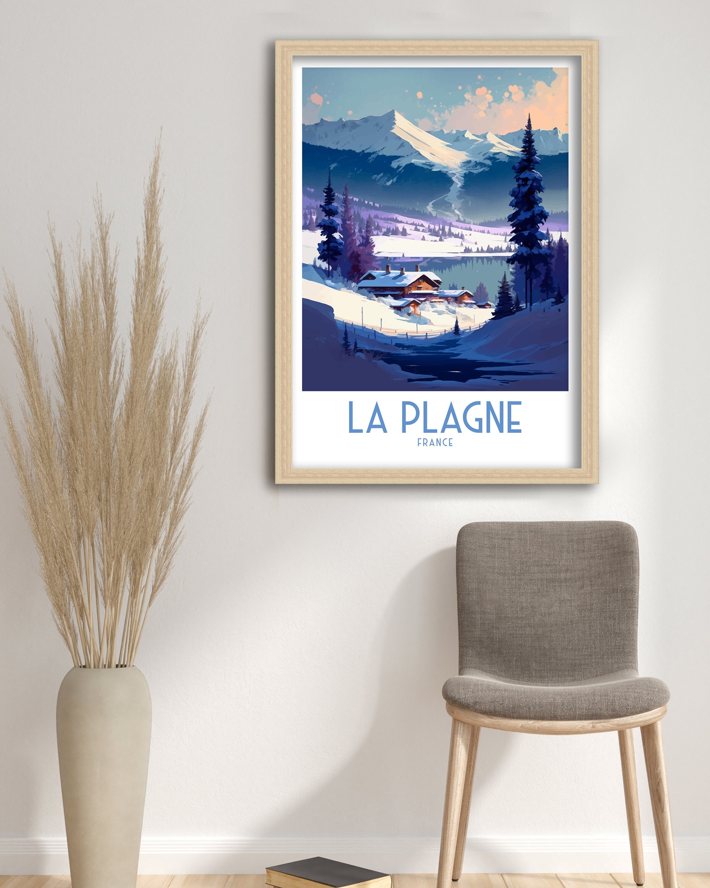 La Plagne France Travel Poster, French Alps Illustration