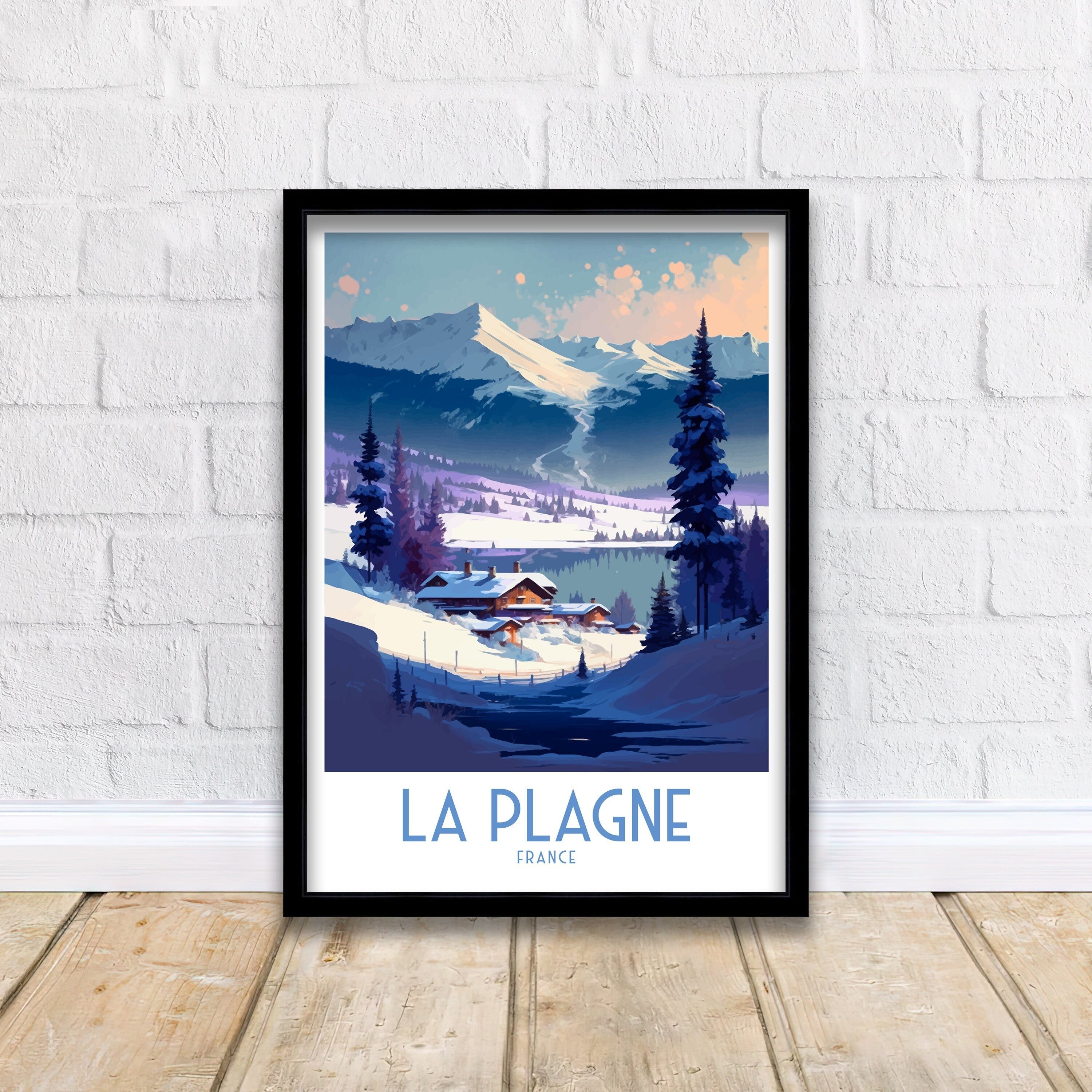 La Plagne France Travel Poster, French Alps Illustration