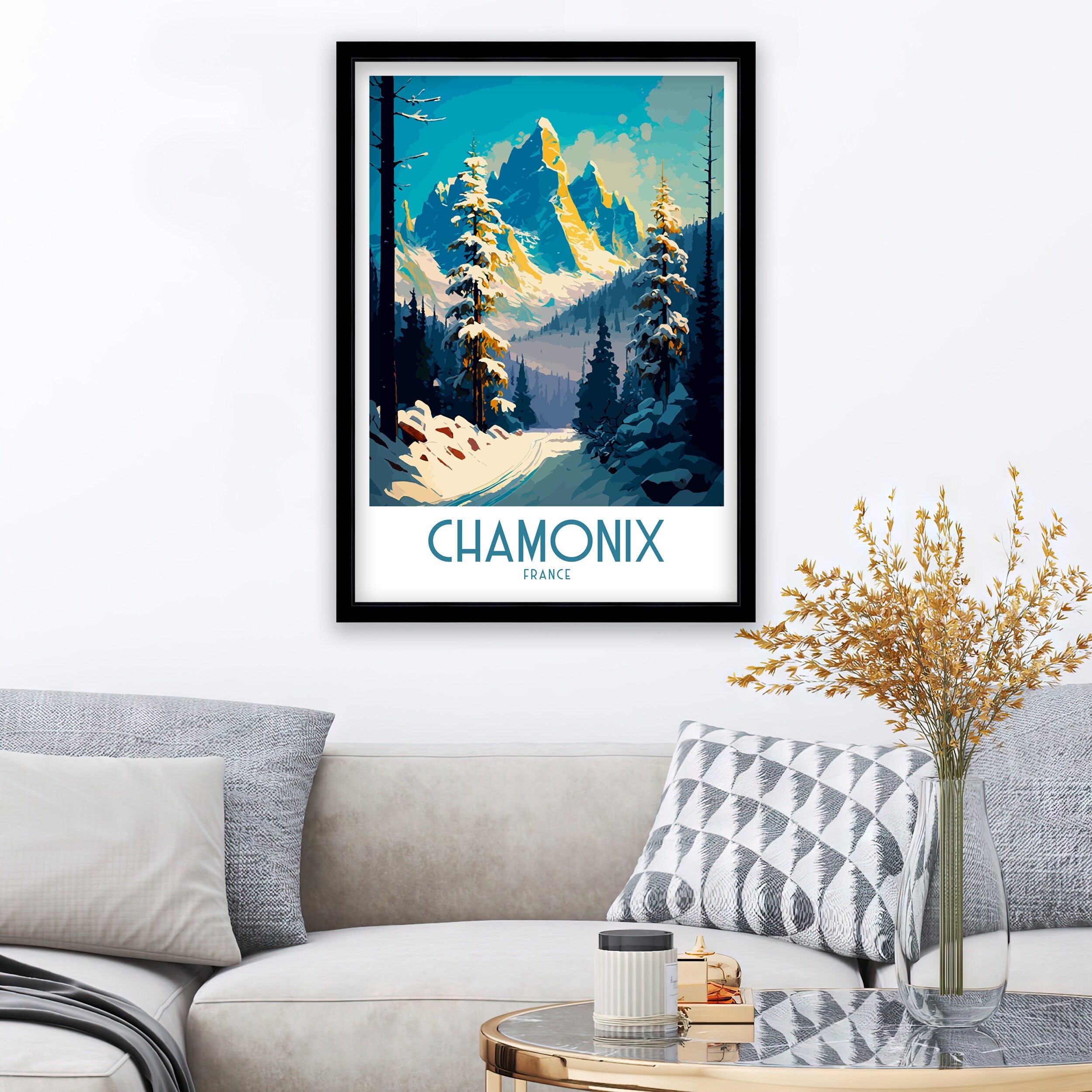 Chamonix Ski Poster | French Alps Travel Art Print