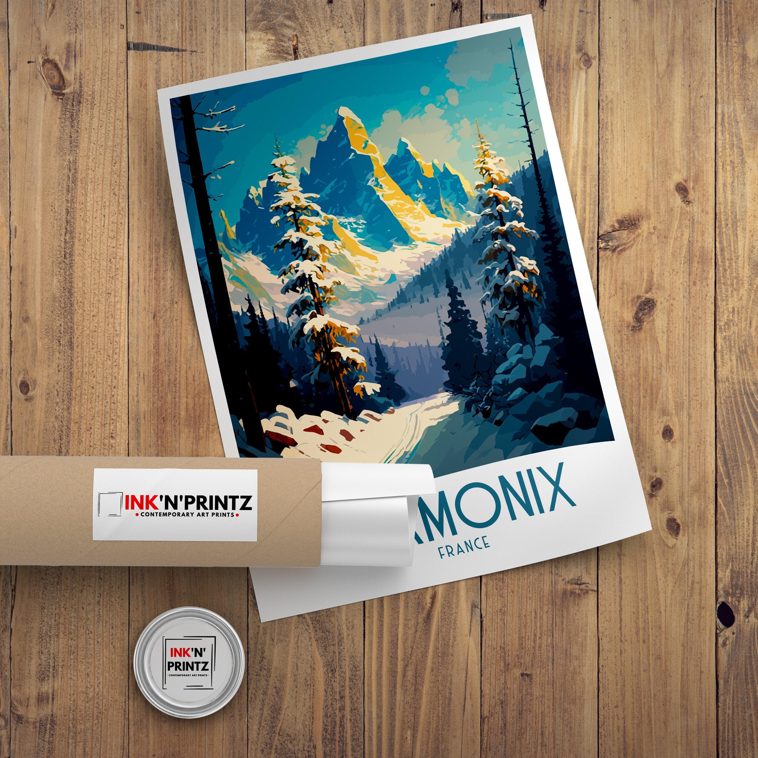 Chamonix Ski Poster | French Alps Travel Art Print