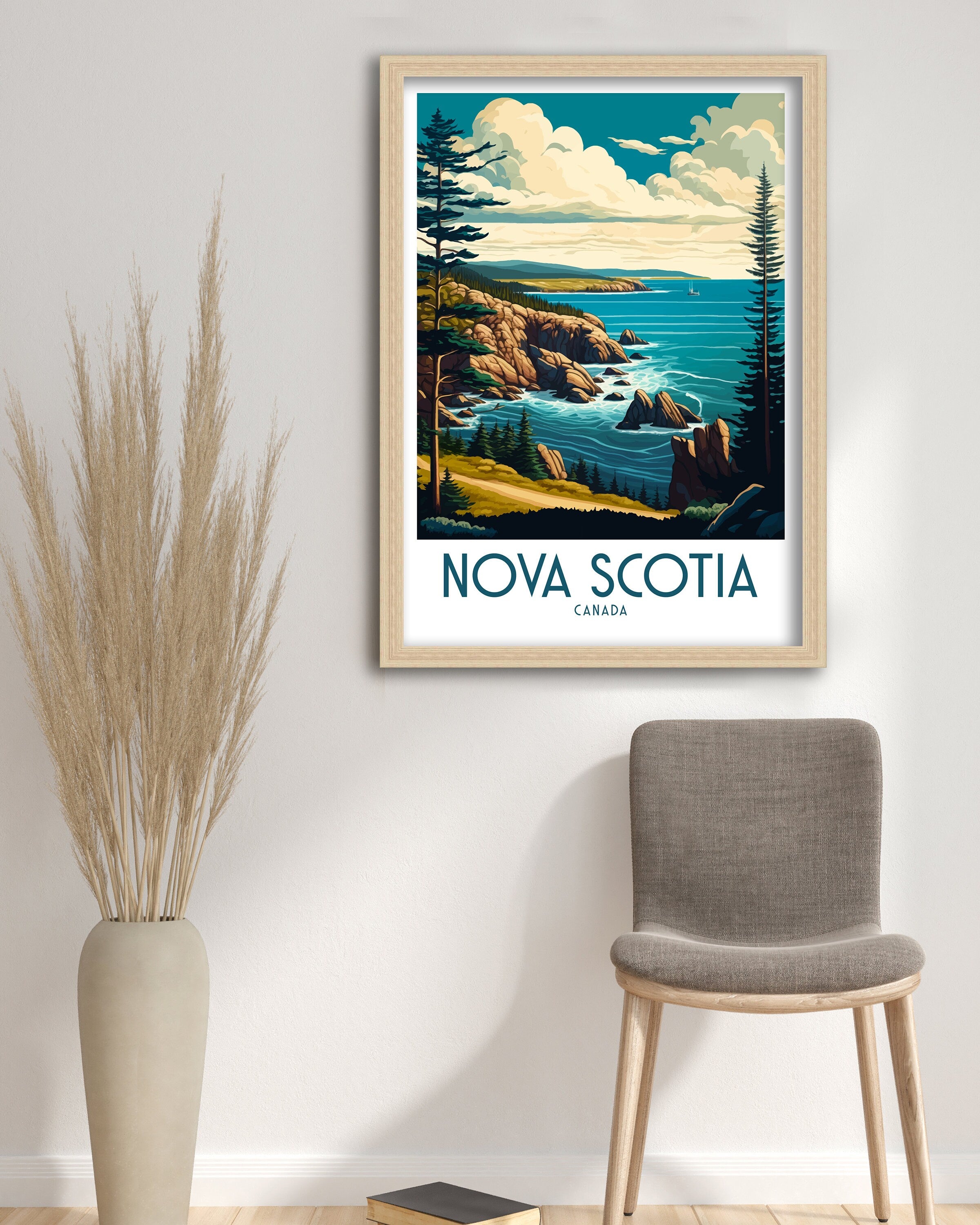 Nova Scotia Travel Poster: Coastal Illustration Art Print