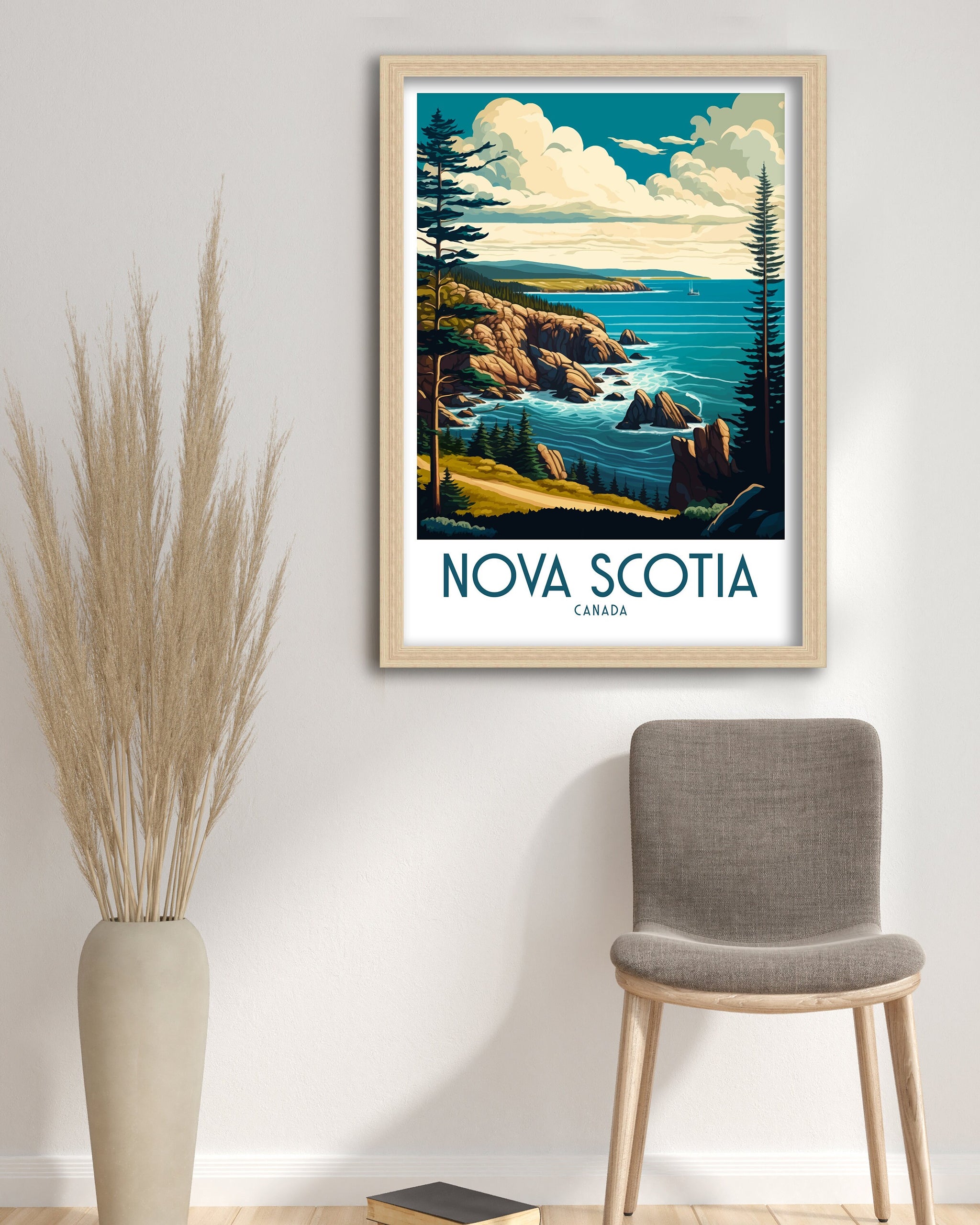 Nova Scotia Travel Poster: Coastal Illustration Art Print