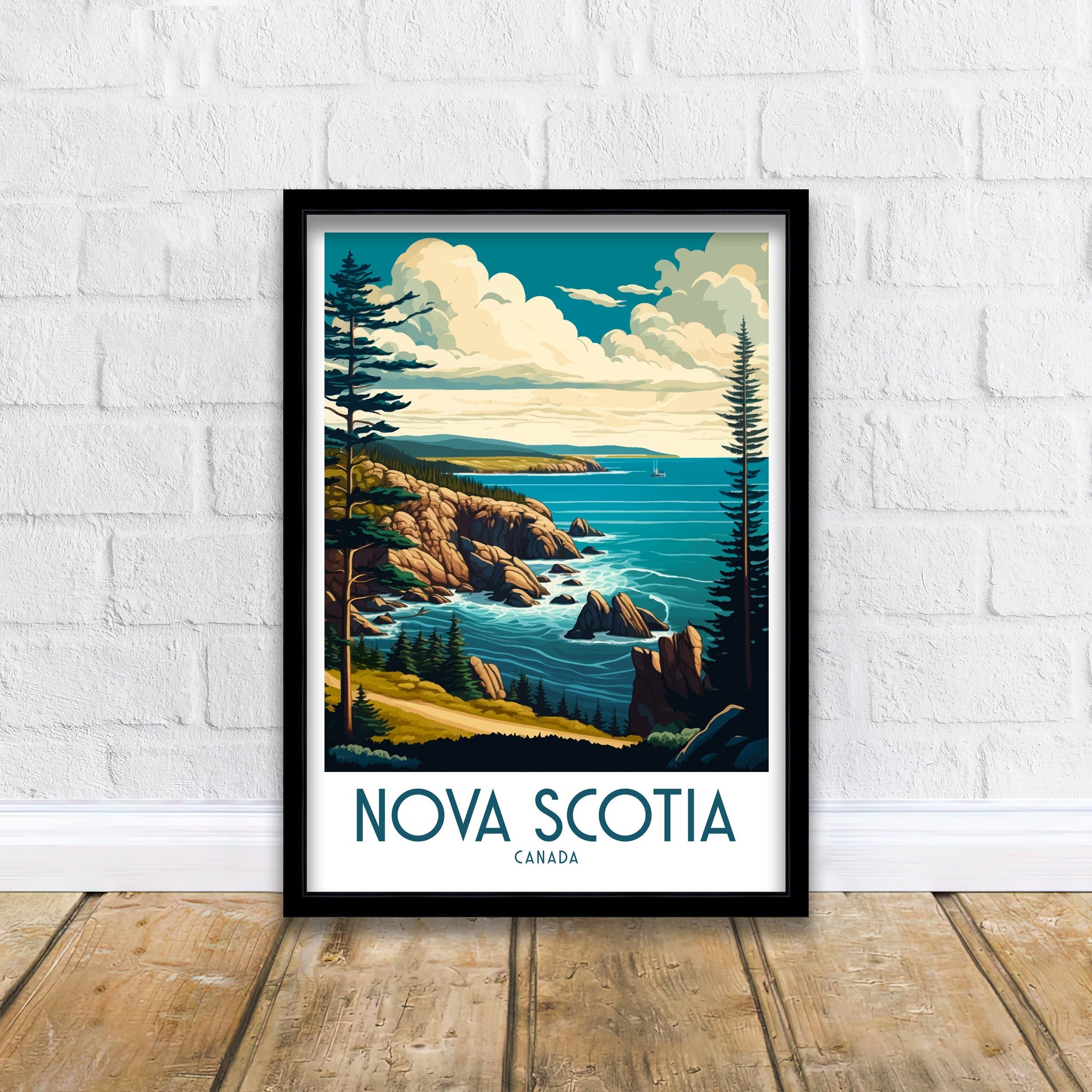 Nova Scotia Travel Poster: Coastal Illustration Art Print