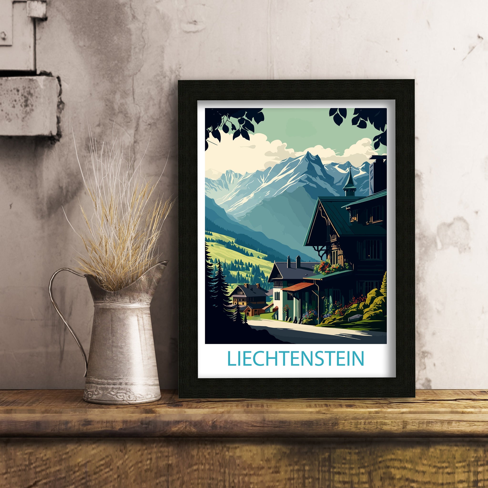 Liechtenstein Travel Poster, Alpine Home Decor