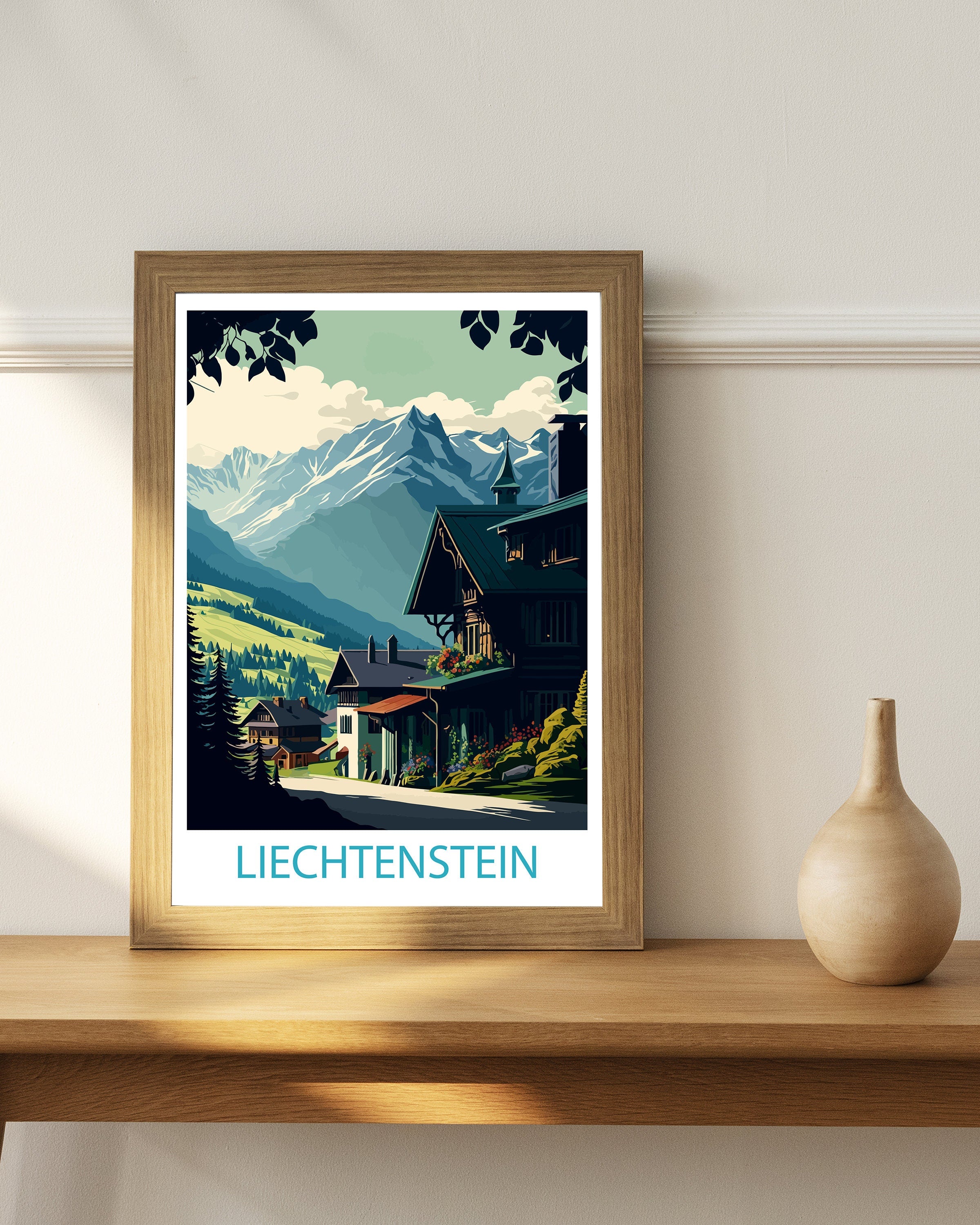 Liechtenstein Travel Poster, Alpine Home Decor