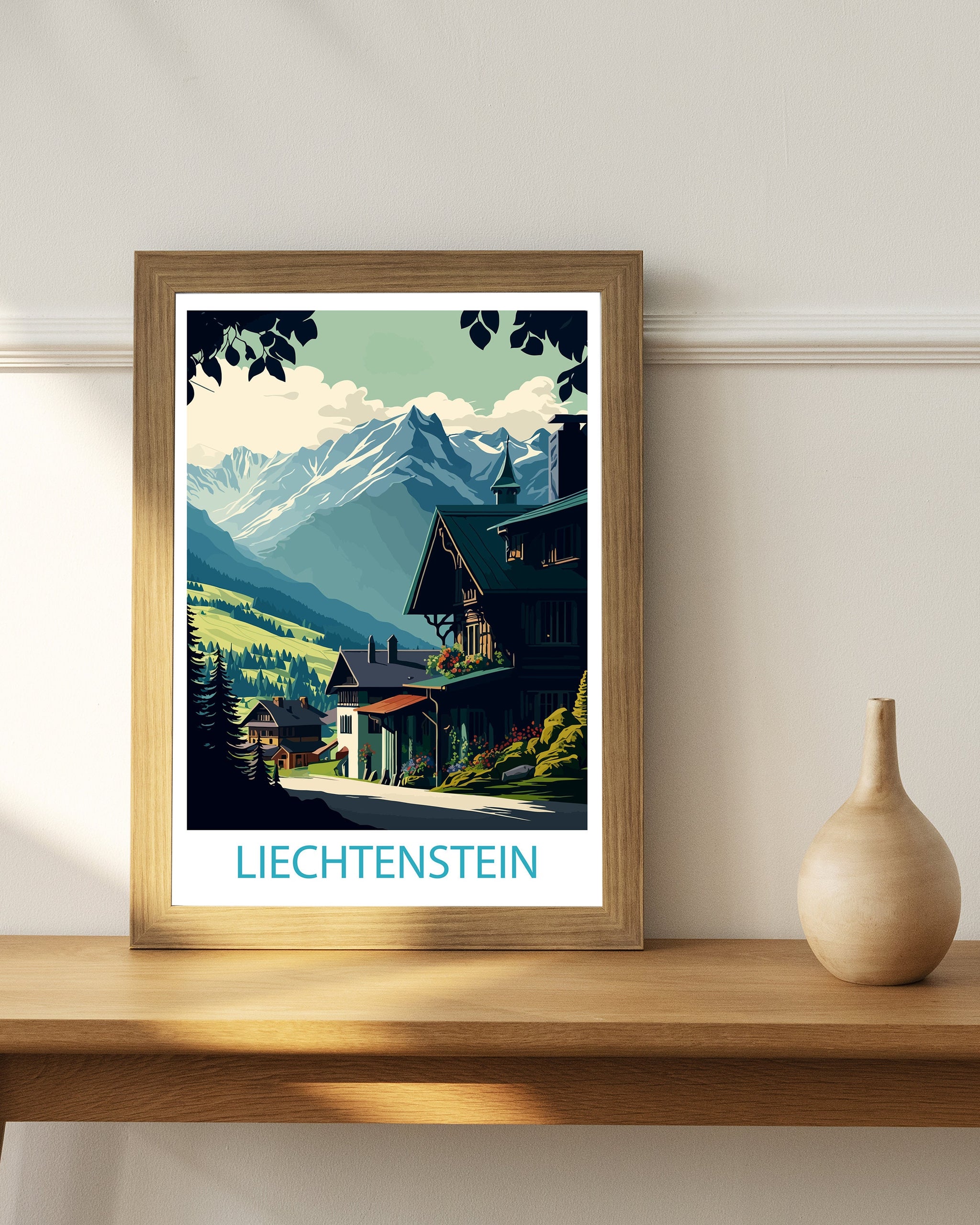 Liechtenstein Travel Poster, Alpine Home Decor
