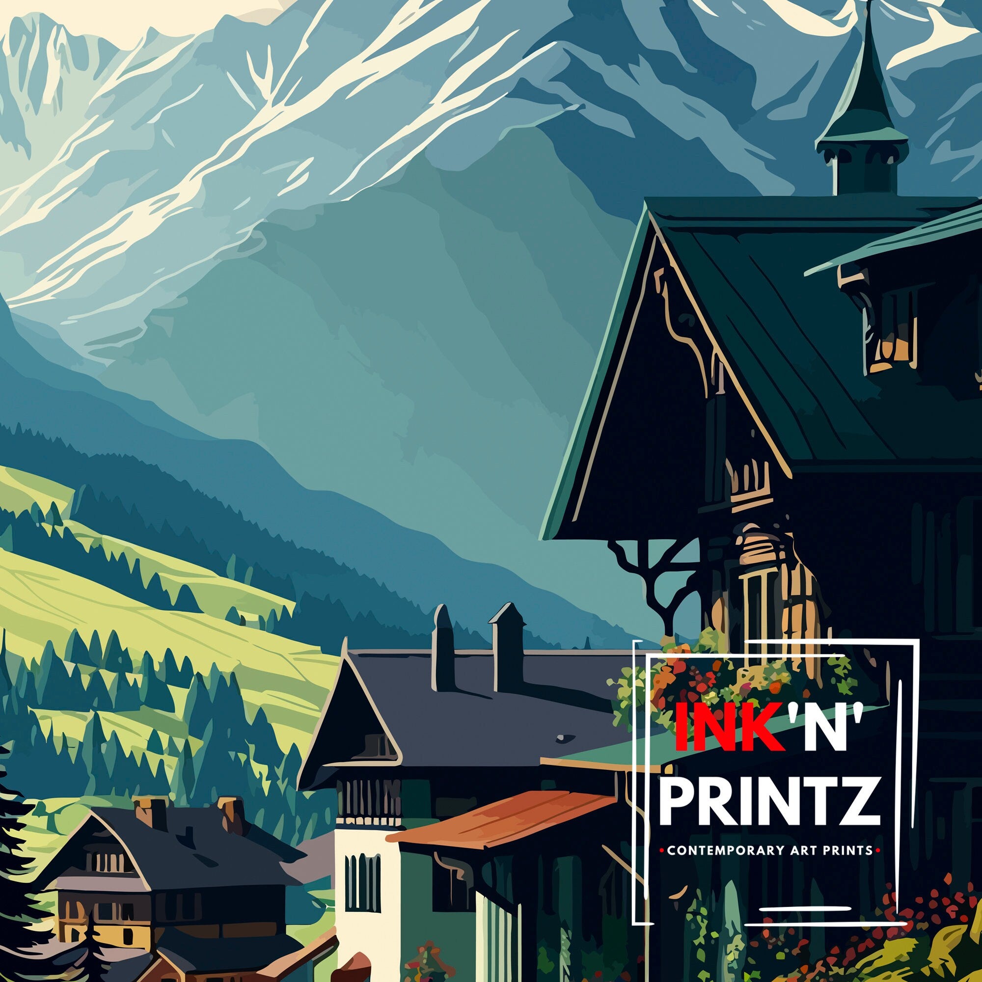 Liechtenstein Travel Poster, Alpine Home Decor