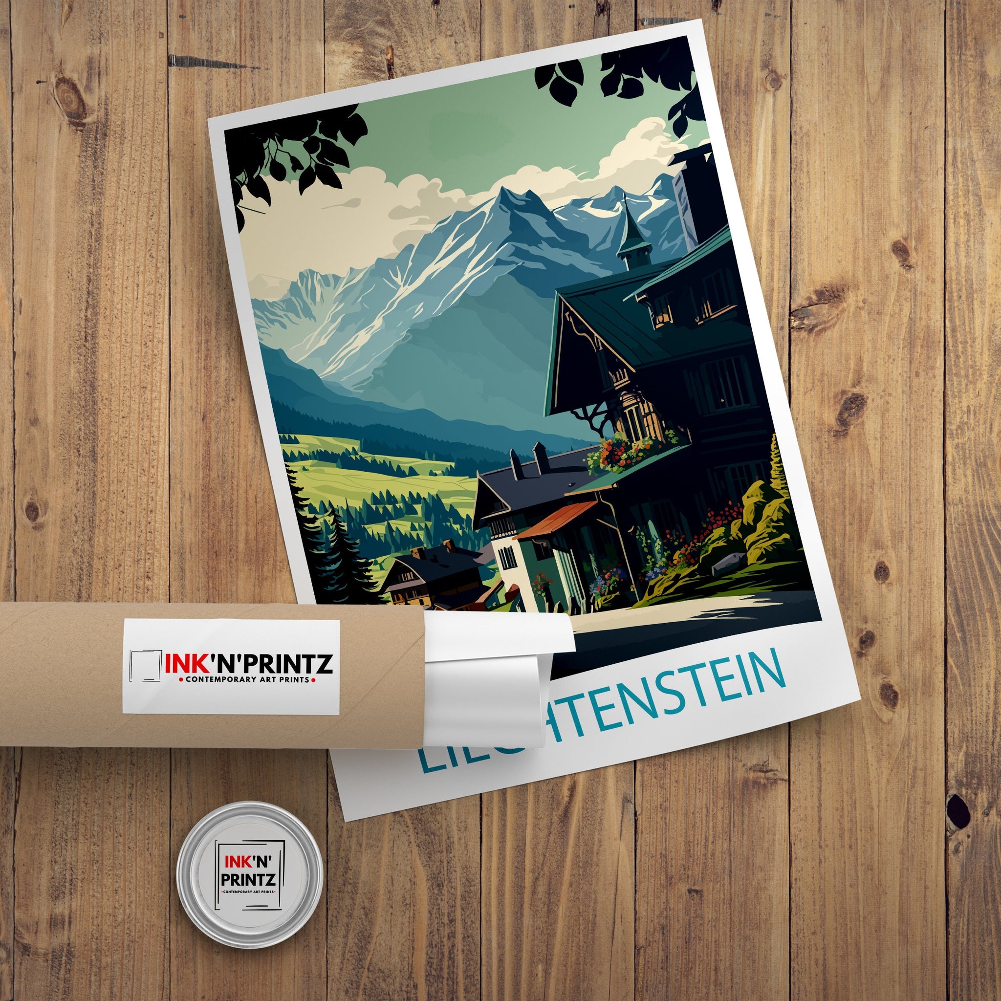 Liechtenstein Travel Poster, Alpine Home Decor