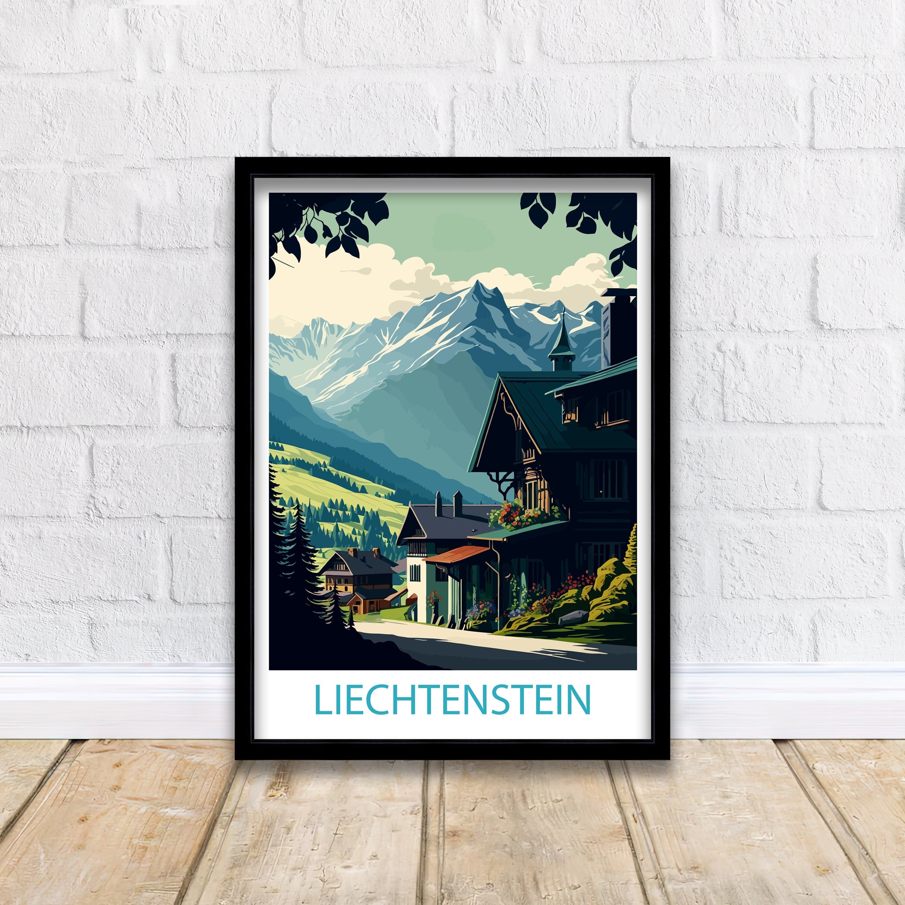 Liechtenstein Travel Poster, Alpine Home Decor