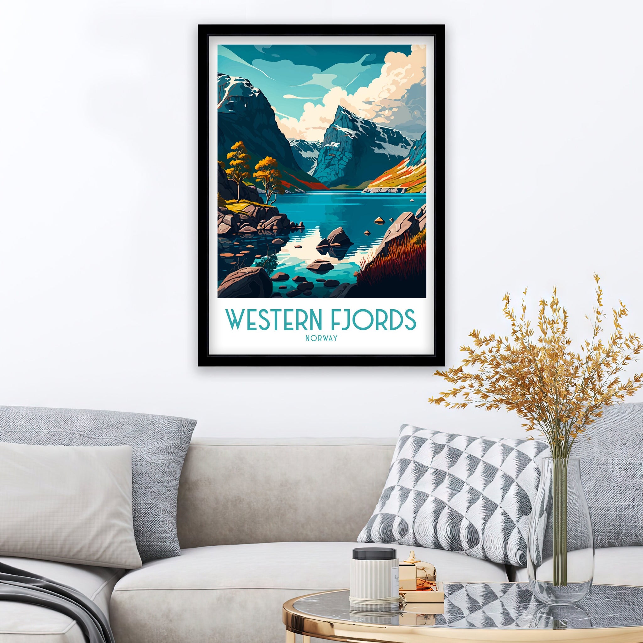 Norway Fjords Travel Print, Scenic Illustration, Home Decor