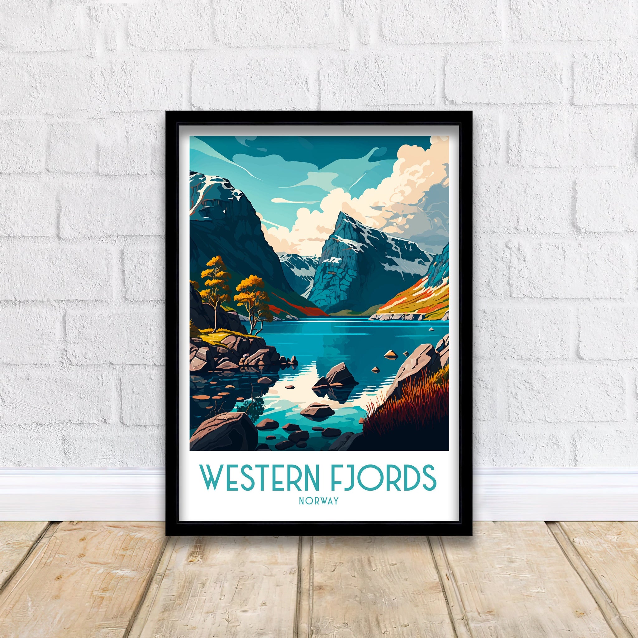 Norway Fjords Travel Print, Scenic Illustration, Home Decor