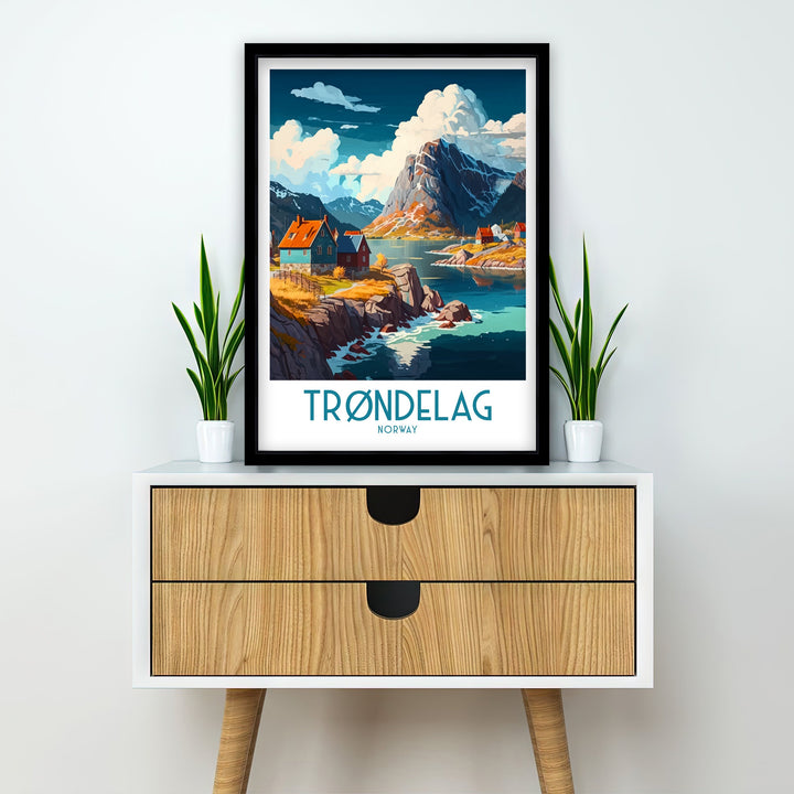 Trøndelag Norway Travel Poster , Trondheim Cityscape Wall Art, Nordic Decor, Norway Illustration, Travel Poster, Gift For Norway Lover