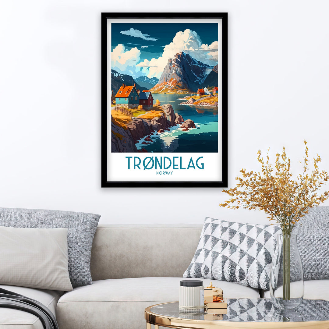 Trøndelag Norway Travel Poster , Trondheim Cityscape Wall Art, Nordic Decor, Norway Illustration, Travel Poster, Gift For Norway Lover