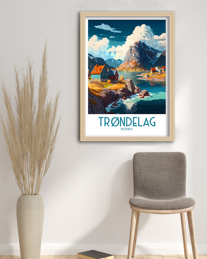 Trøndelag Norway Travel Poster , Trondheim Cityscape Wall Art, Nordic Decor, Norway Illustration, Travel Poster, Gift For Norway Lover