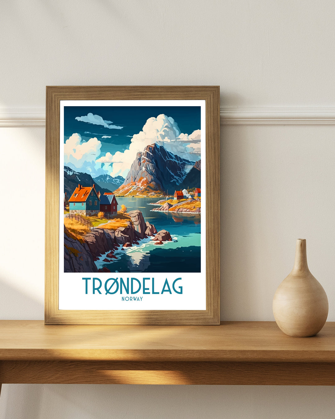 Trøndelag Norway Travel Poster , Trondheim Cityscape Wall Art, Nordic Decor, Norway Illustration, Travel Poster, Gift For Norway Lover