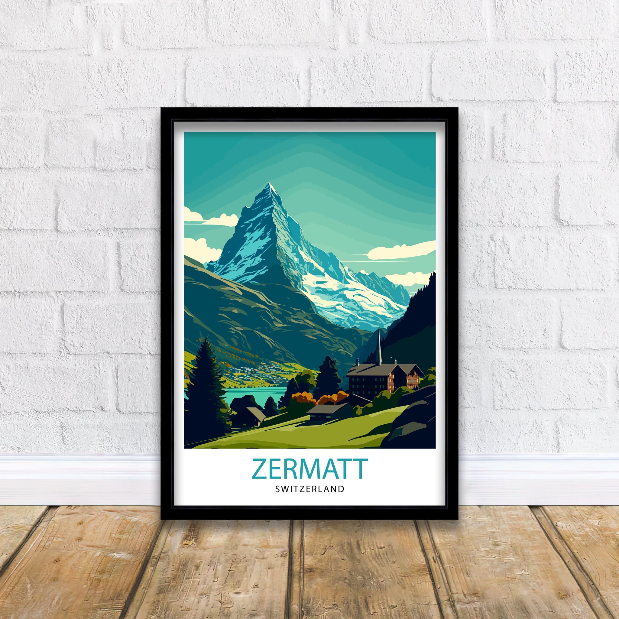 Zermatt Switzerland Travel Poster, Matterhorn Illustration