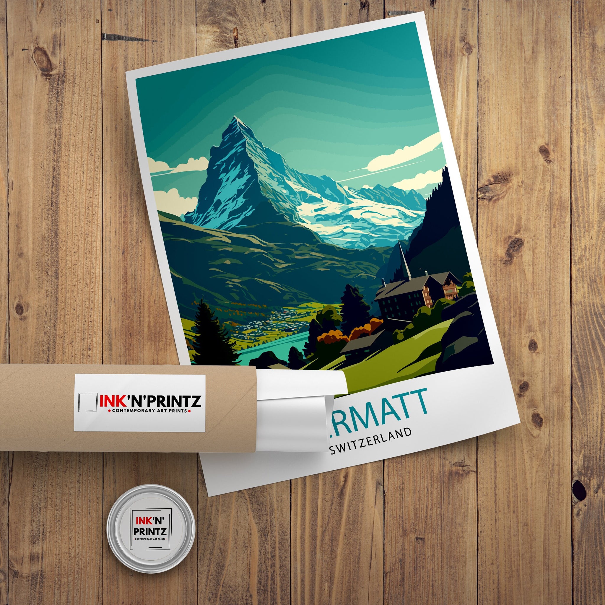 Zermatt Switzerland Travel Poster, Matterhorn Illustration