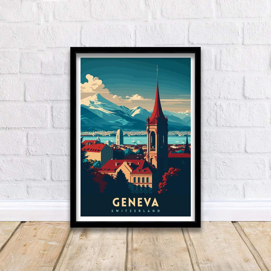 Geneva Switzerland Travel Poster Geneva Wall Art Geneva Home Decor Geneva Illustration Travel Poster Gift For Geneva Switzerland Home Decor