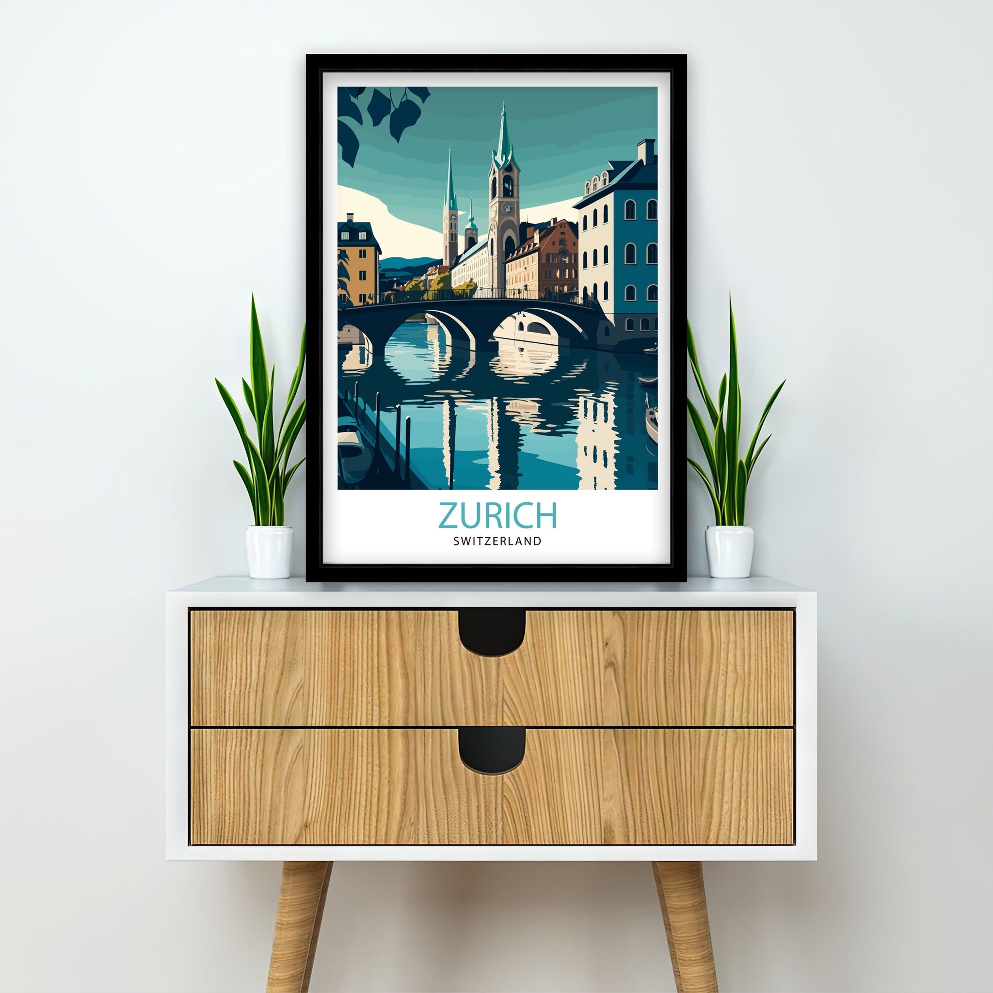 Zurich Switzerland Illustration Print, Swiss Travel Poster