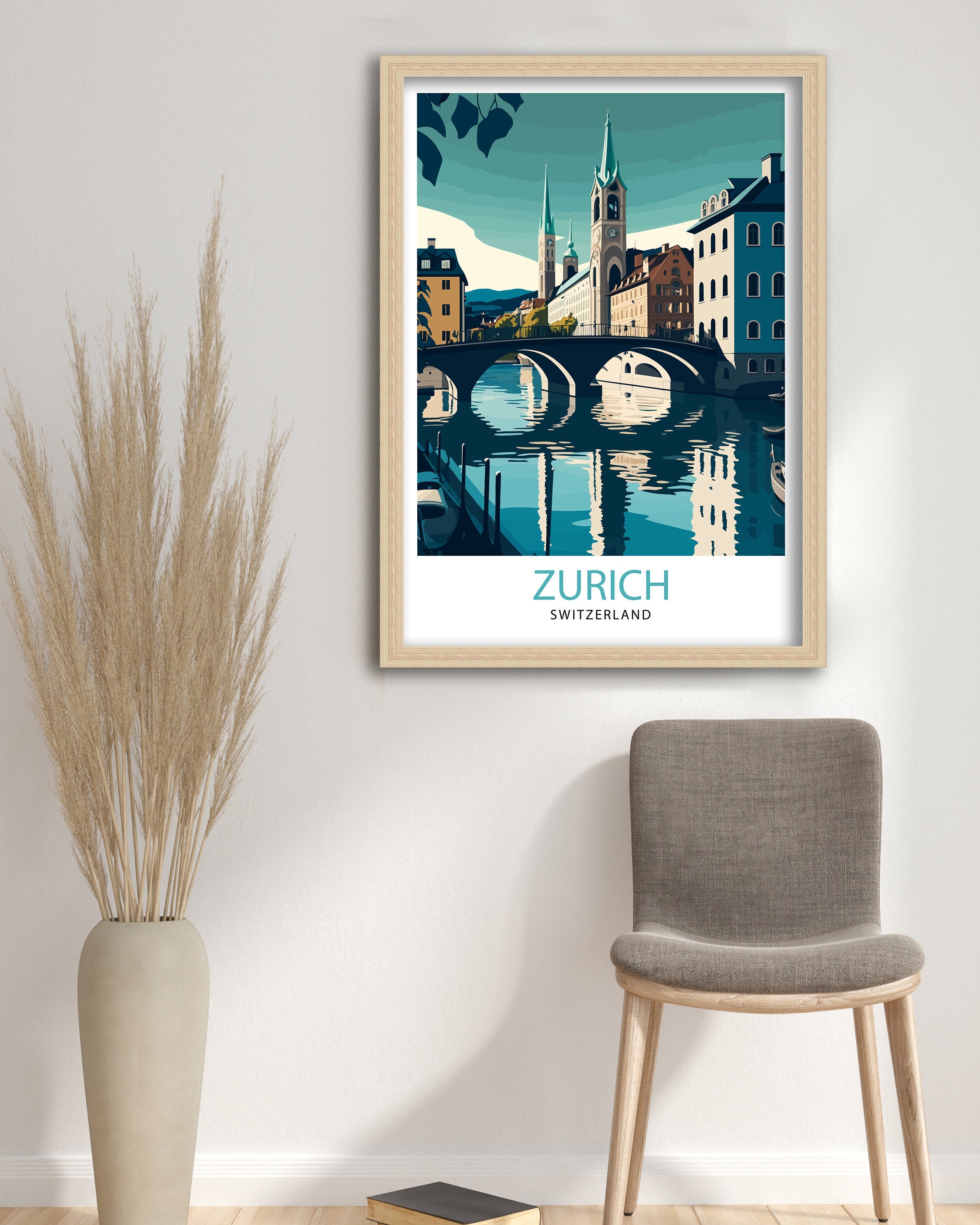 Zurich Switzerland Illustration Print, Swiss Travel Poster