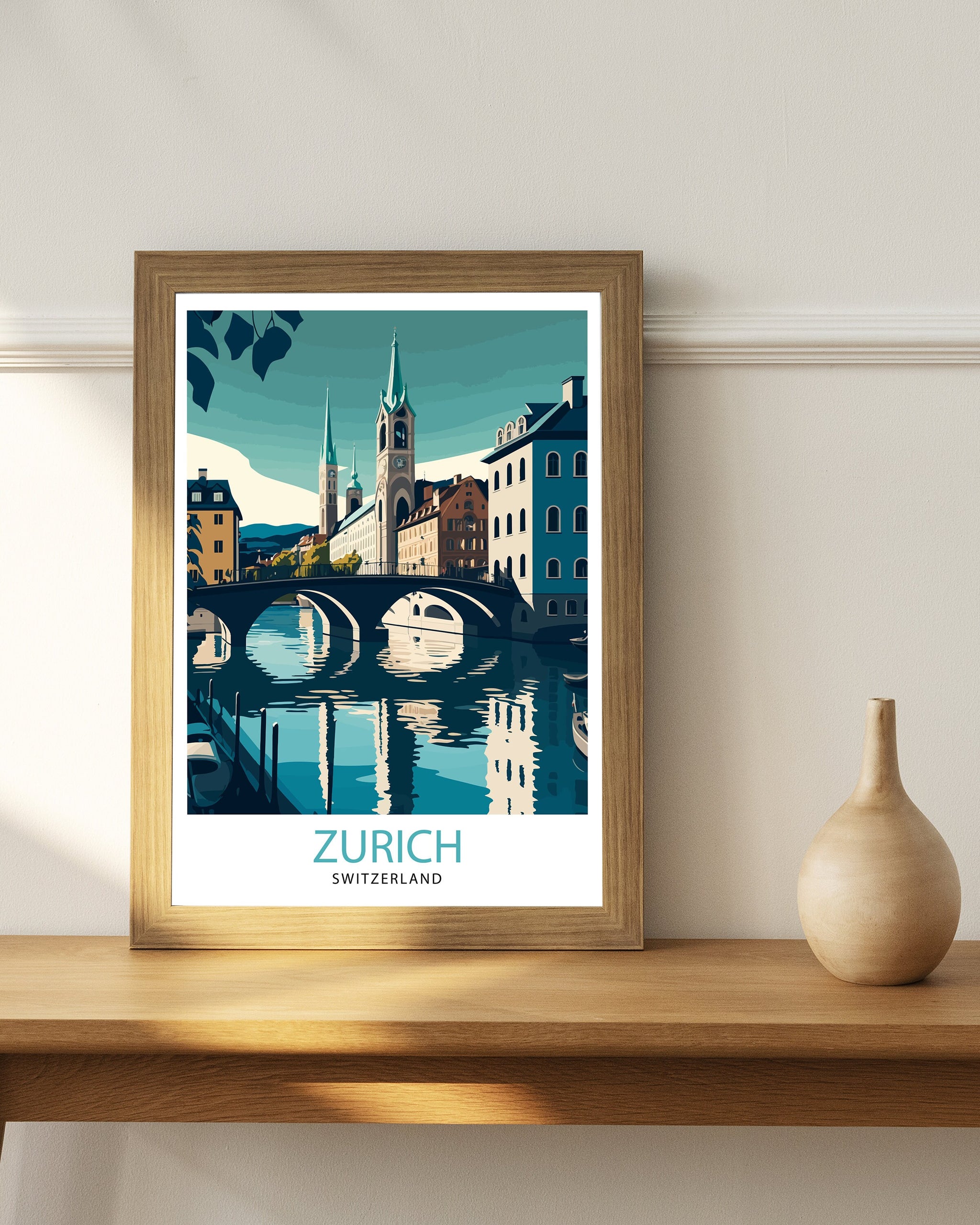 Zurich Switzerland Illustration Print, Swiss Travel Poster