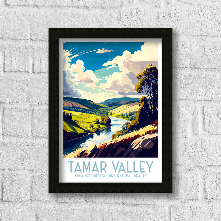 Tamar Valley Travel Poster , Cornwall and Devon Wall Art, Home Living Decor, Tamar River Illustration, Gift for Tamar Valley Lovers