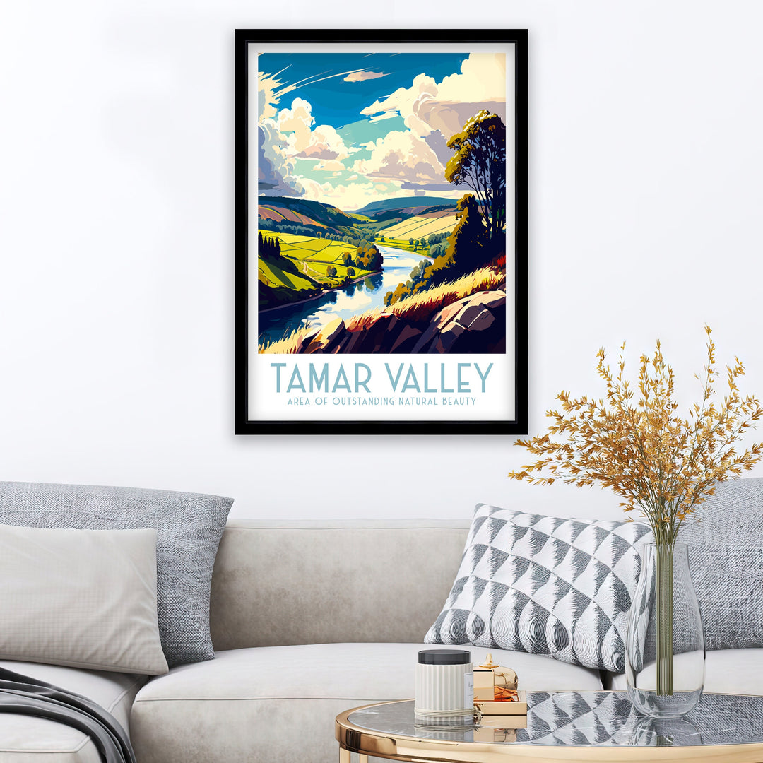 Tamar Valley Travel Poster , Cornwall and Devon Wall Art, Home Living Decor, Tamar River Illustration, Gift for Tamar Valley Lovers