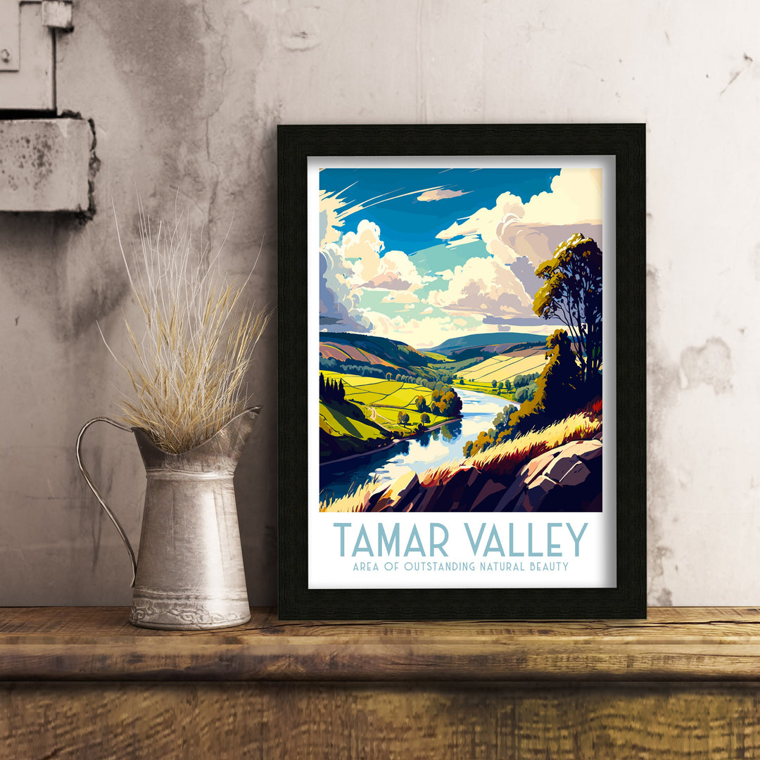 Tamar Valley Travel Poster , Cornwall and Devon Wall Art, Home Living Decor, Tamar River Illustration, Gift for Tamar Valley Lovers