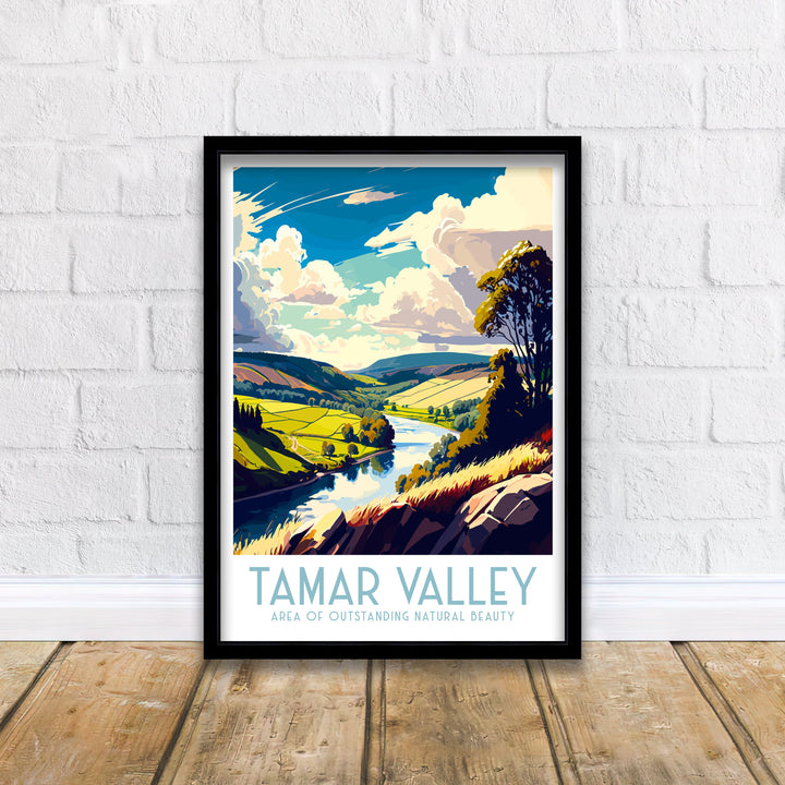 Tamar Valley Travel Poster , Cornwall and Devon Wall Art, Home Living Decor, Tamar River Illustration, Gift for Tamar Valley Lovers