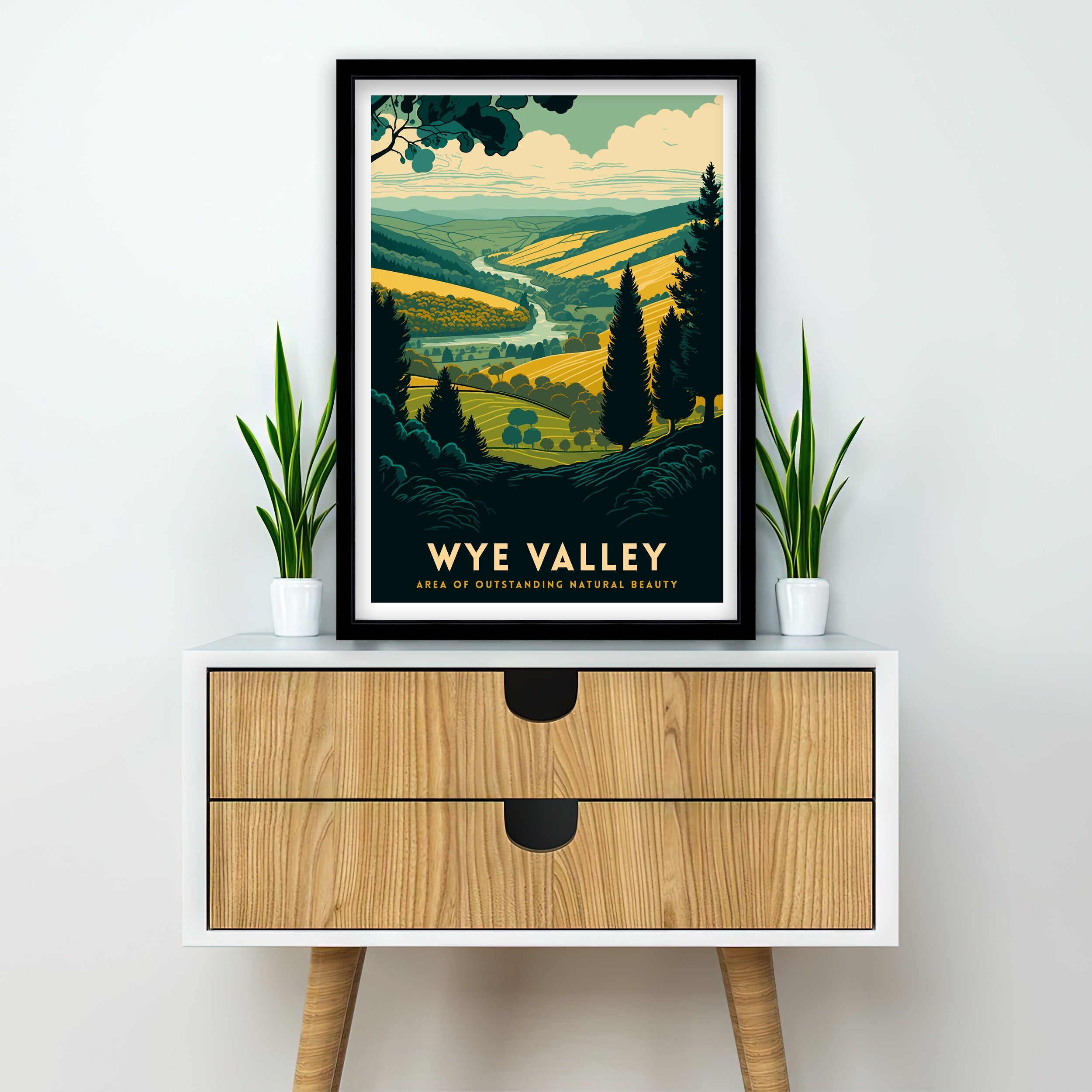 Wye Valley Travel Poster, UK Landscape Art Print