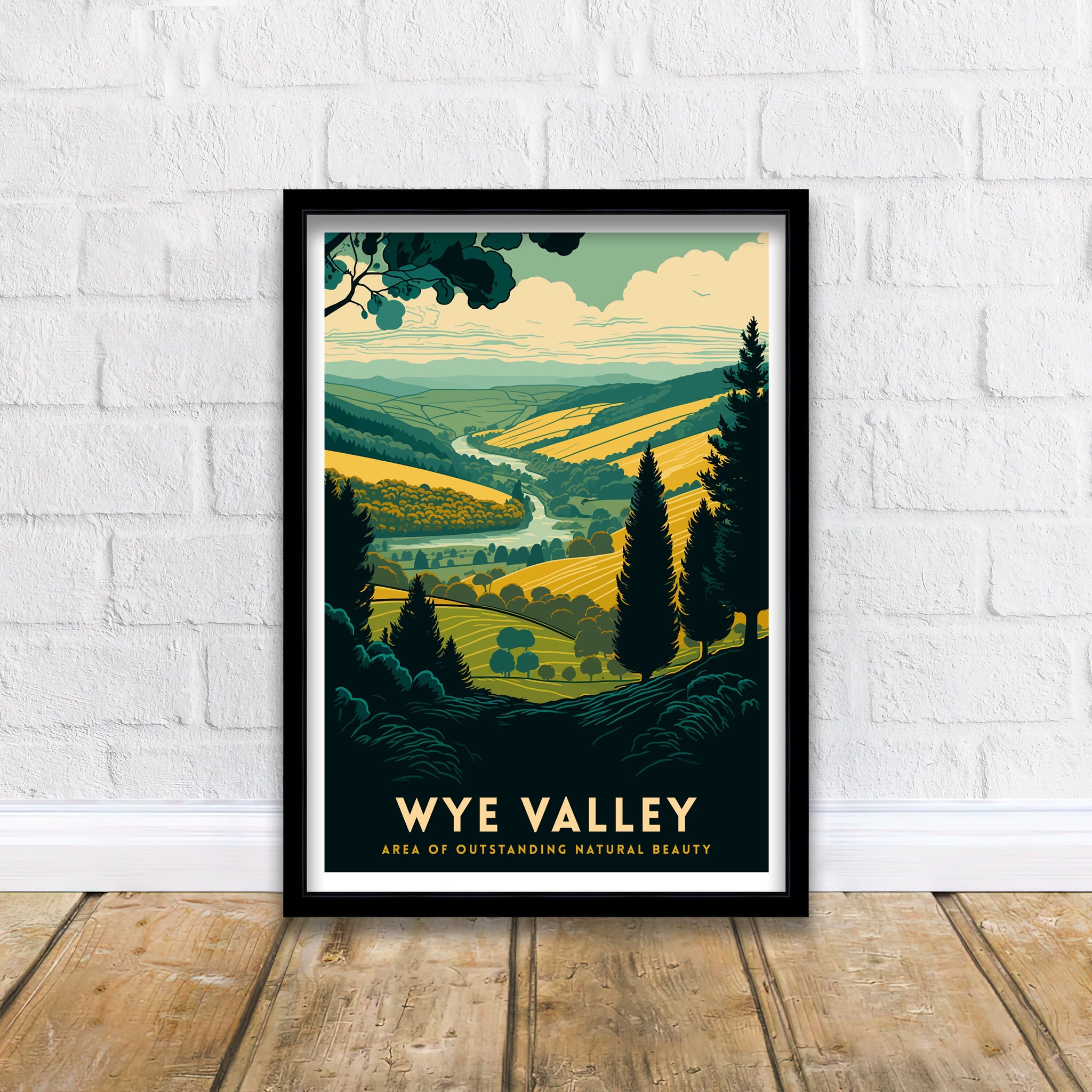 Wye Valley Travel Poster, UK Landscape Art Print