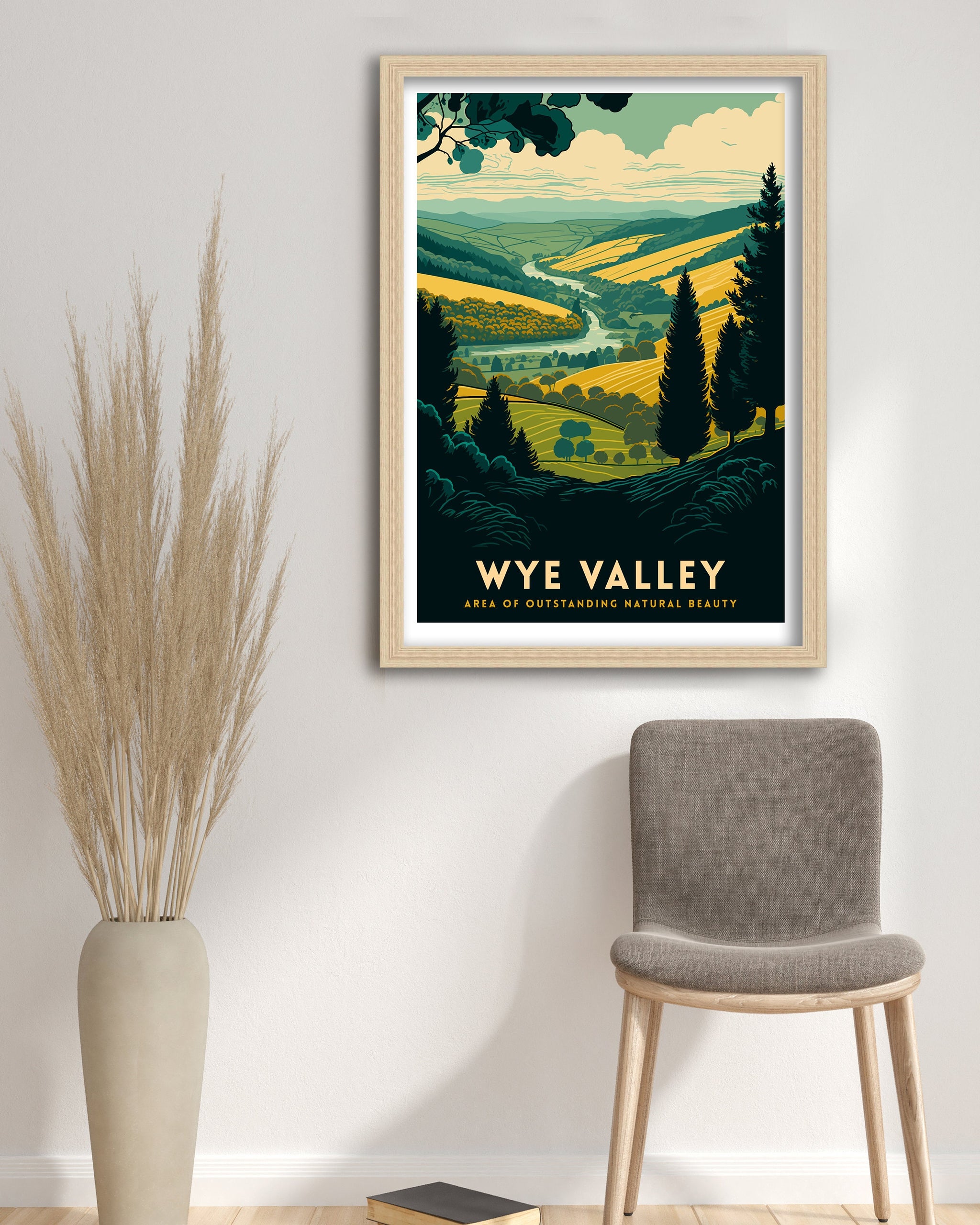Wye Valley Travel Poster, UK Landscape Art Print